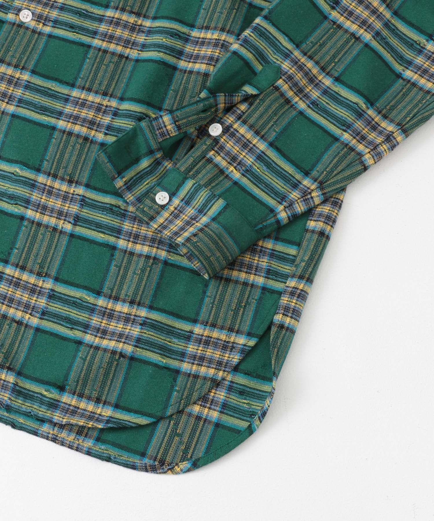 ダメージチェックルーズシャツ GREEN M