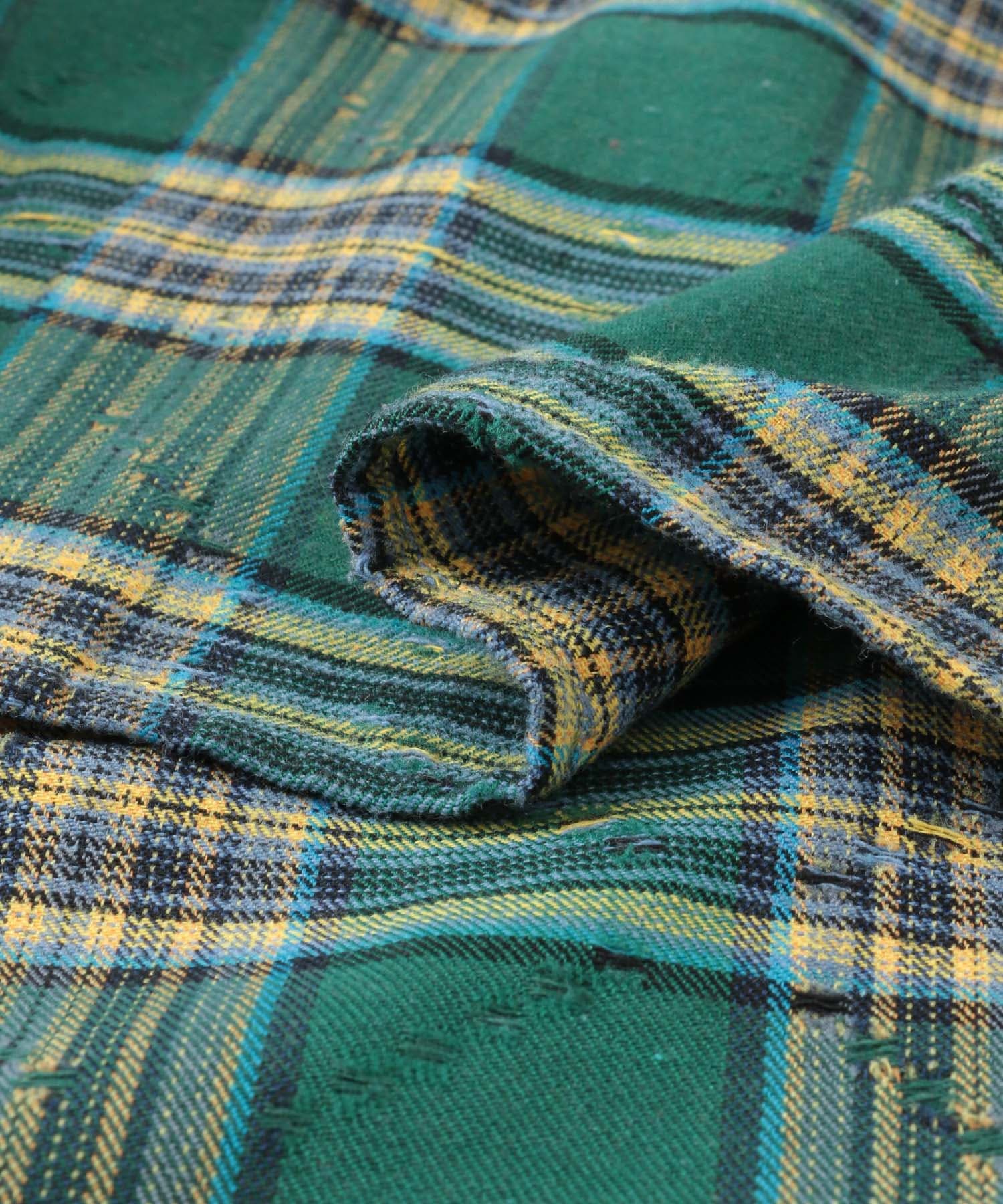 ダメージチェックルーズシャツ GREEN M