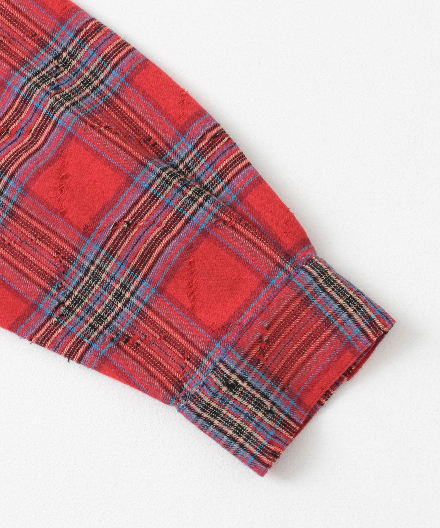 ダメージチェックルーズシャツ RED M