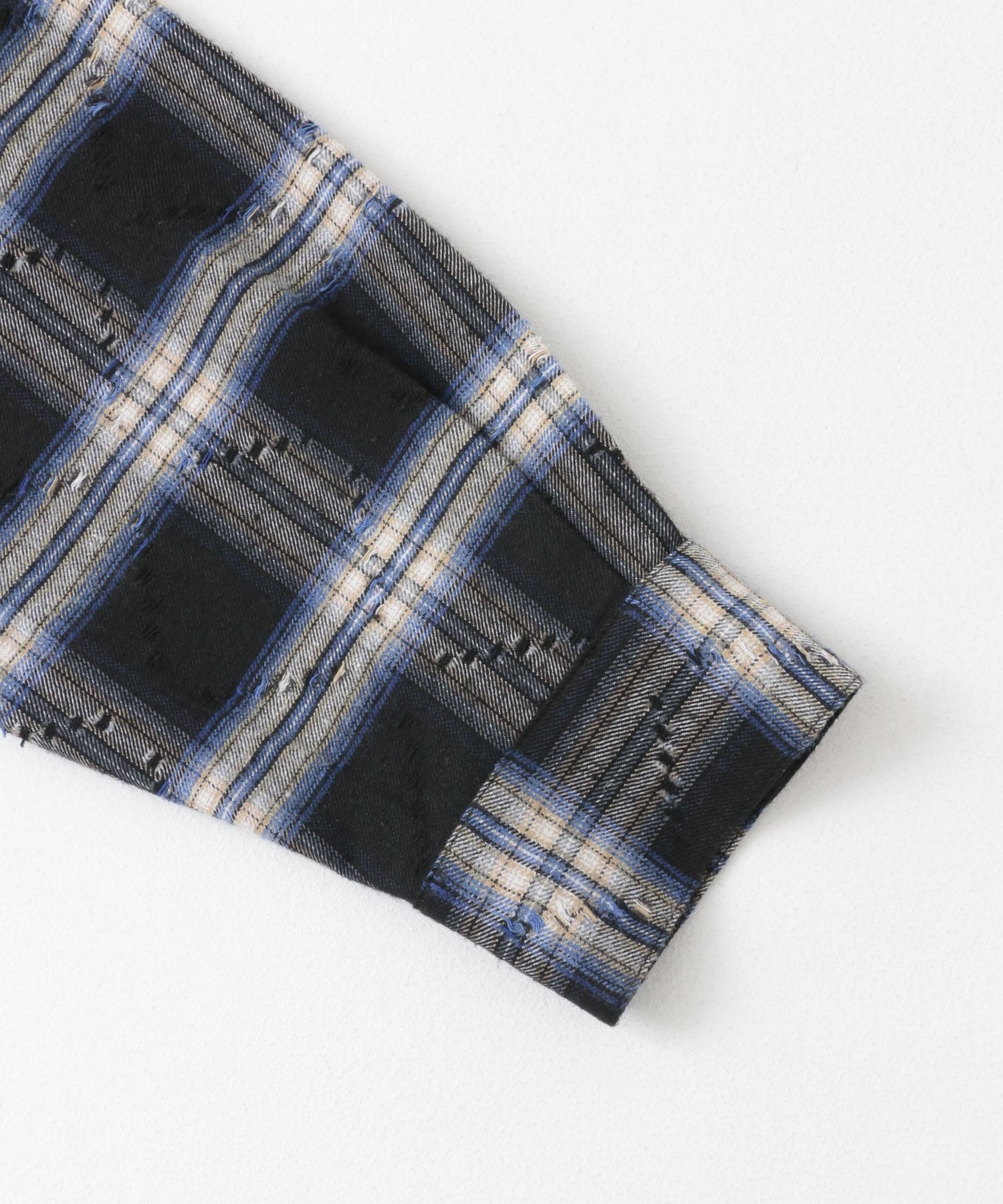 ダメージチェックルーズシャツ BLACK M