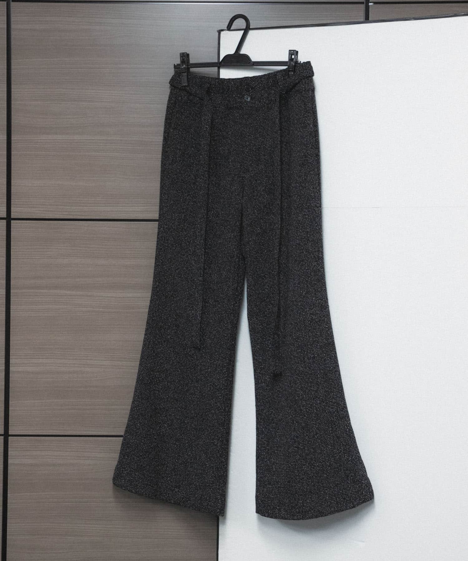 『わたべ×SOP』『セットアップ対応』ツイードワイドフレアパンツ BLK×WHT M