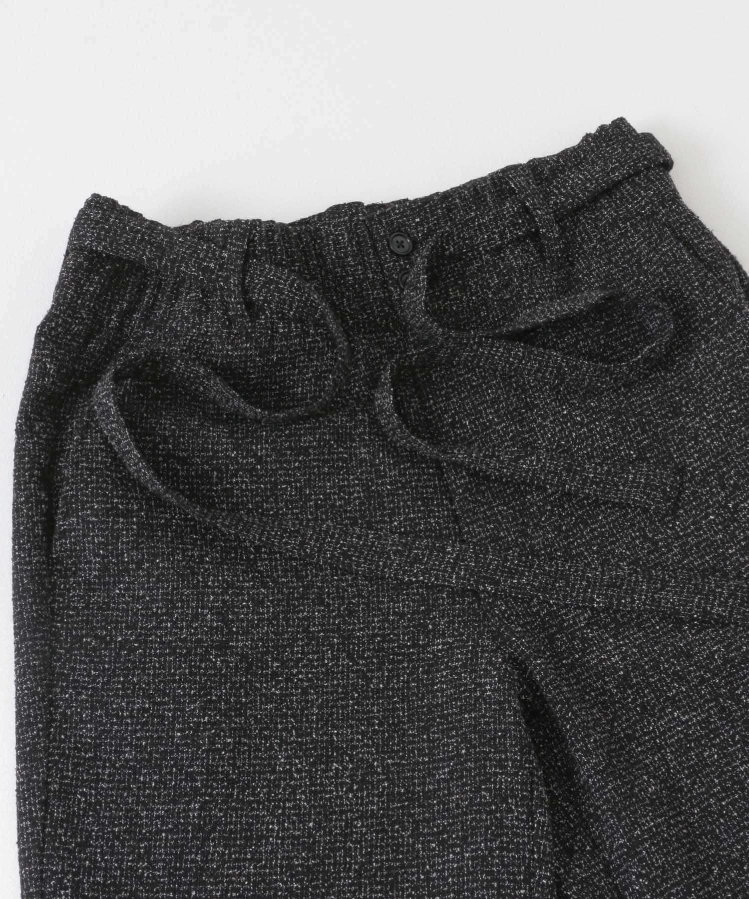『わたべ×SOP』『セットアップ対応』ツイードワイドフレアパンツ BLK×WHT M
