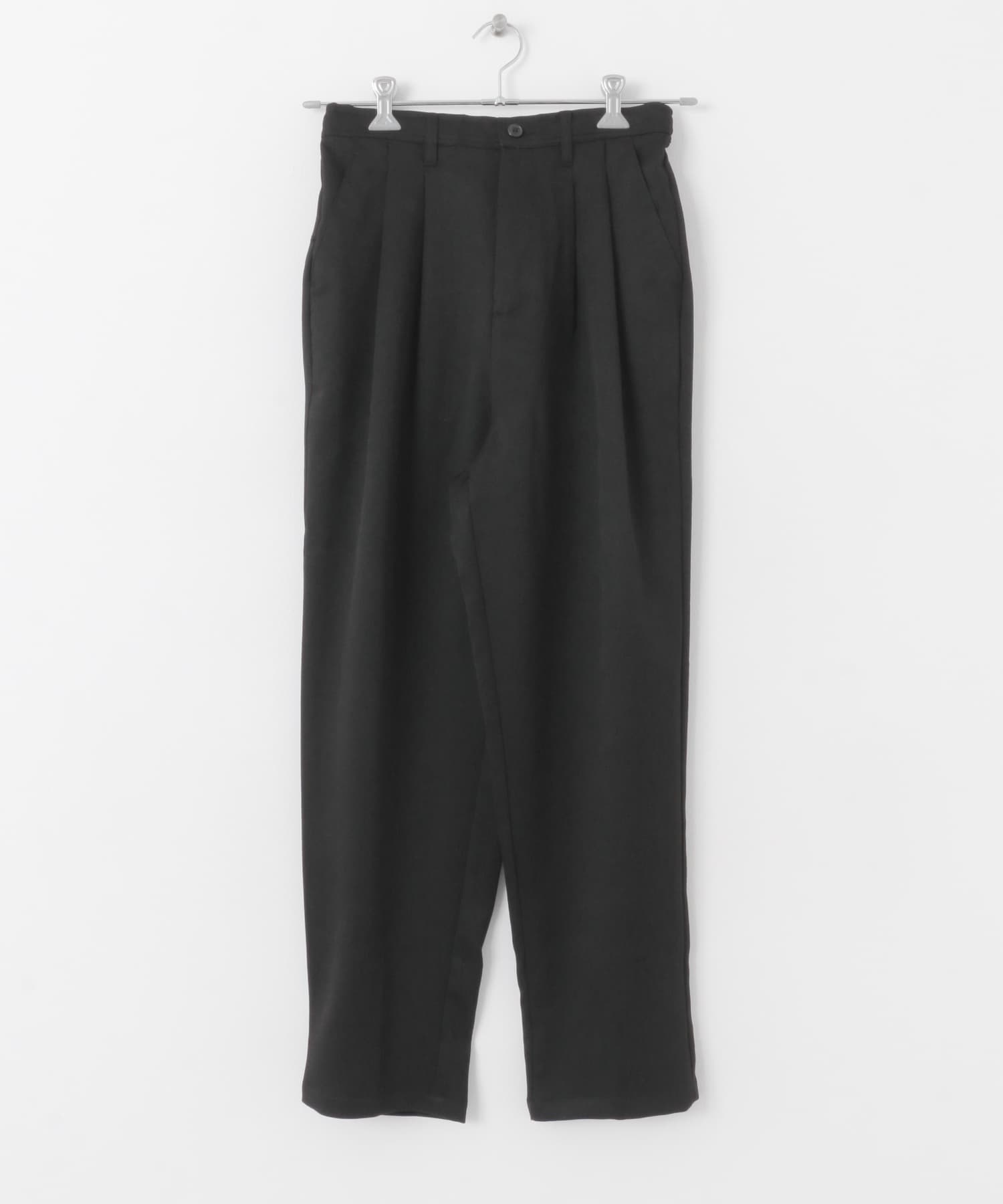 『セットアップ対応』ウールライクダブルタックテーパードパンツ BLACK S