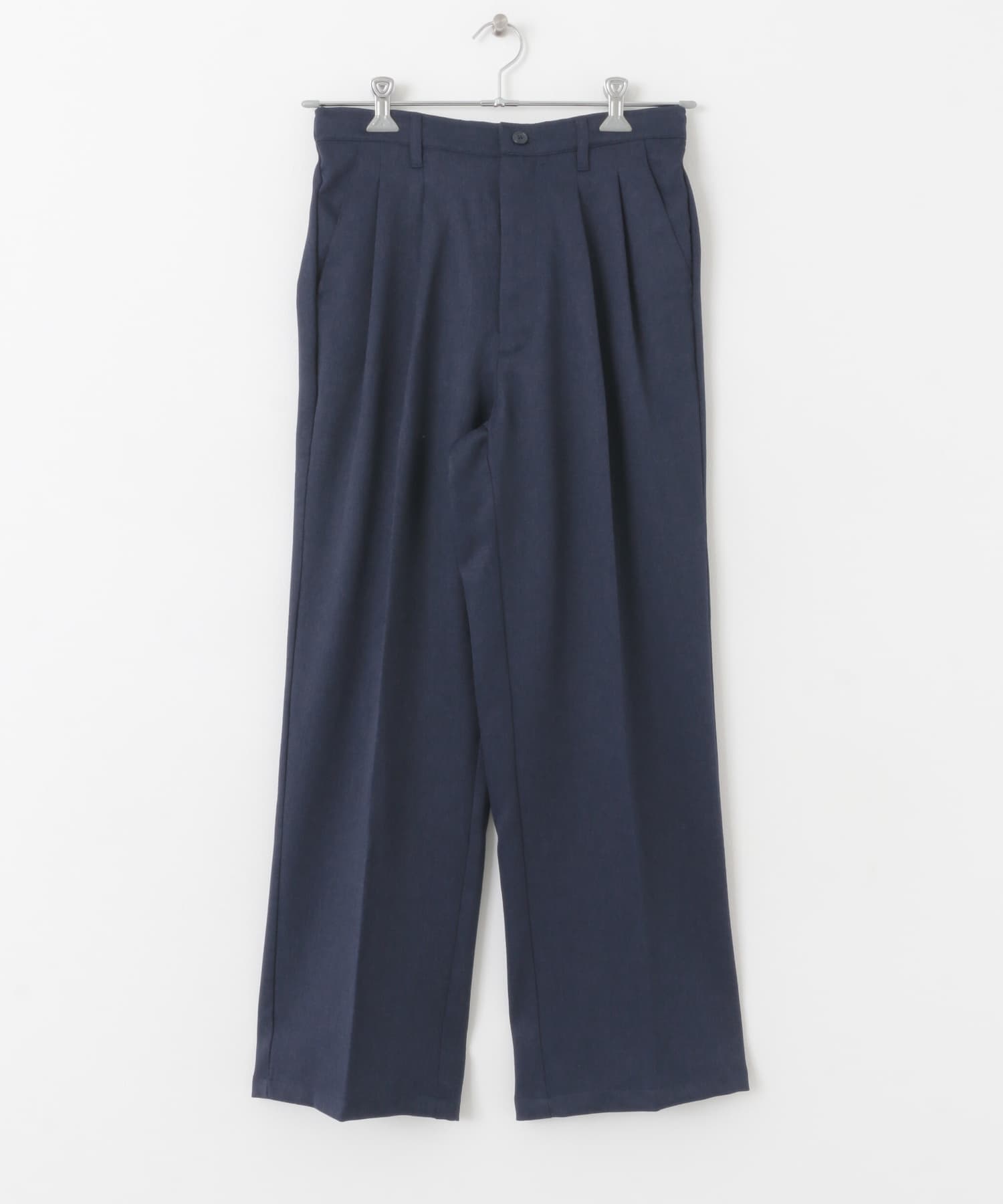 『セットアップ対応』ウールライクダブルタックワイドパンツ NAVY S