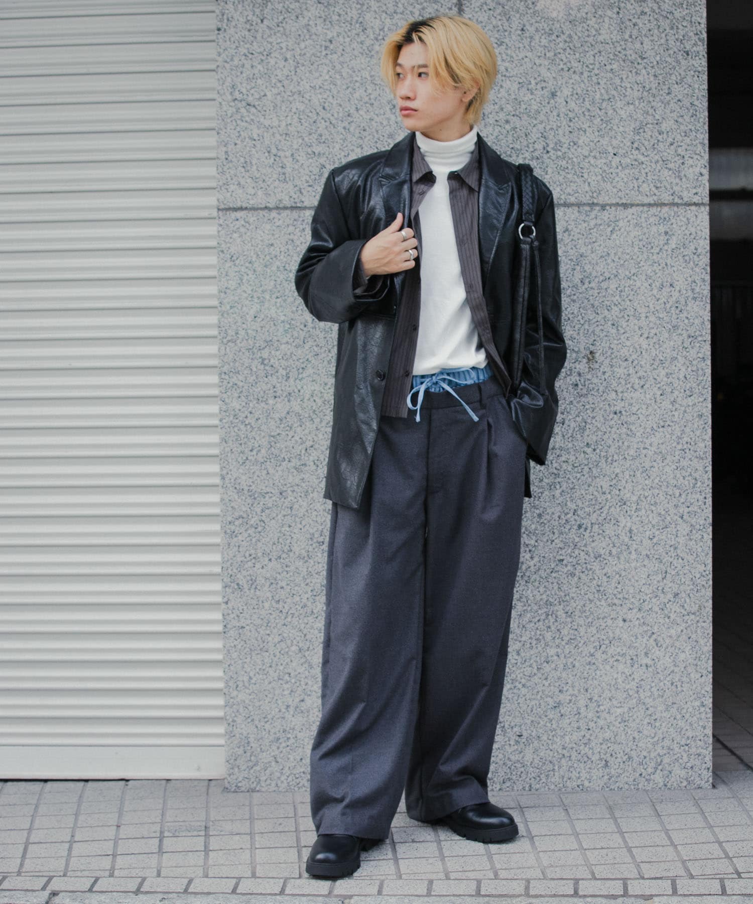 project g/r archiveフェイクレイヤードスラックス ウールライクフェイクレイヤードスラックス(M BLACK): ボトム｜URBAN