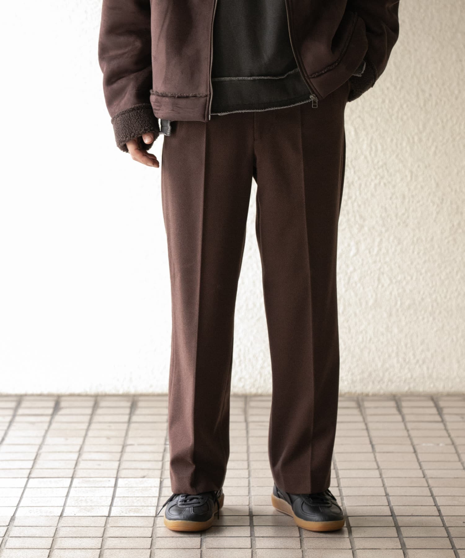 ヘリンボーンタックワイドパンツ(M BLACK): ボトム｜URBAN