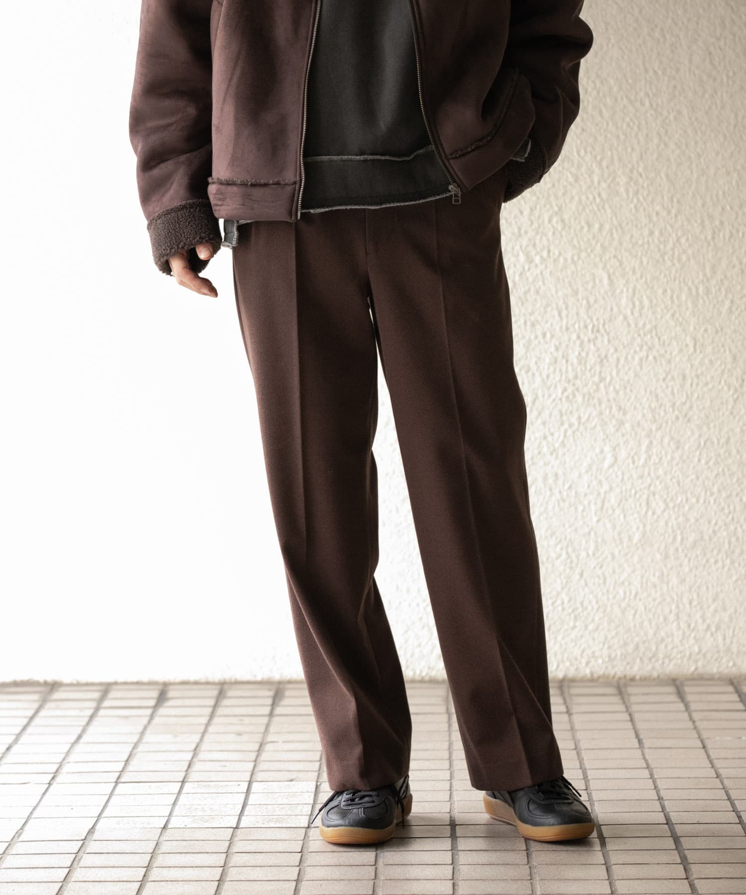 ヘリンボーンタックワイドパンツ(M BLACK): ボトム｜URBAN