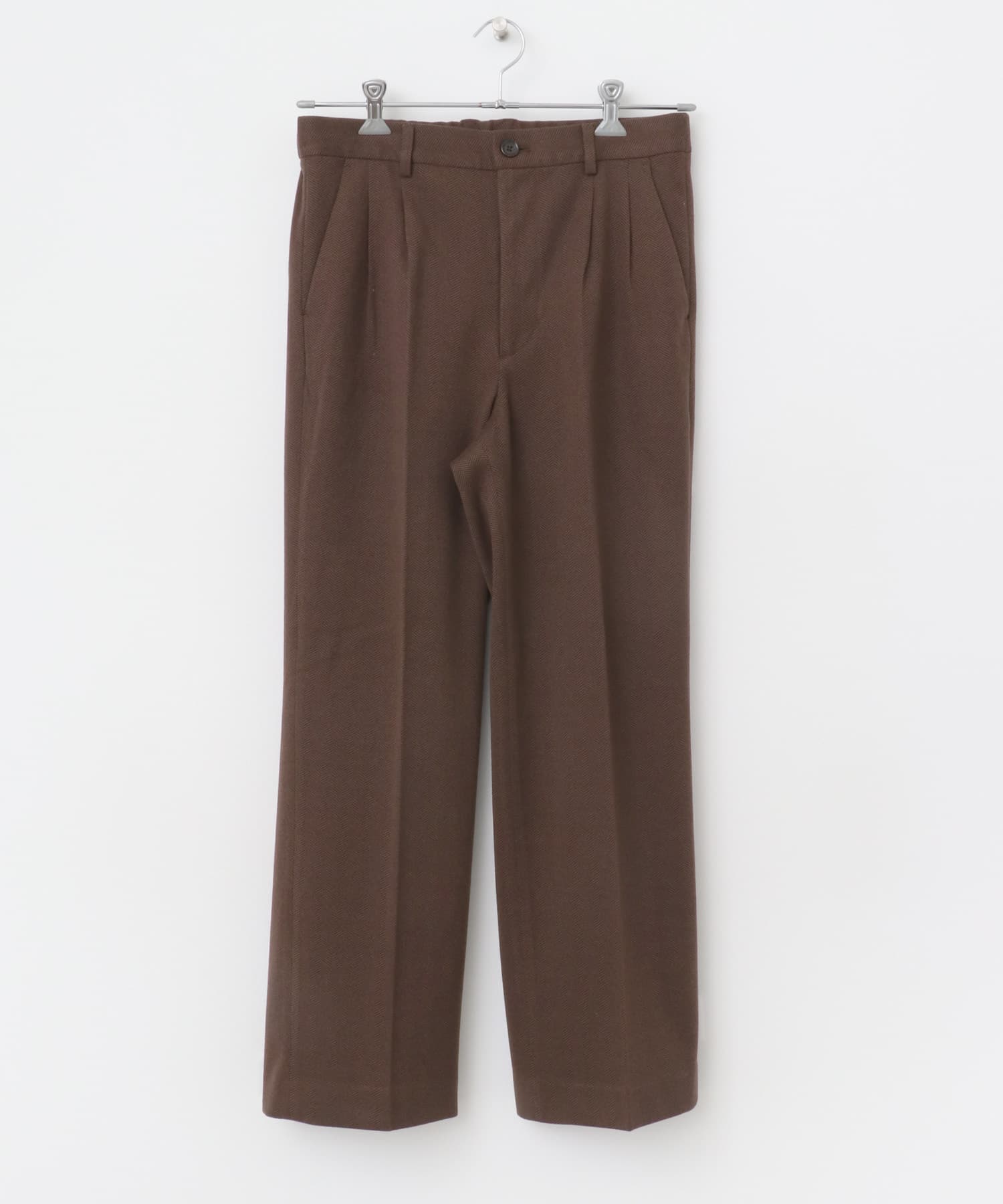 ヘリンボーンタックワイドパンツ BROWN M