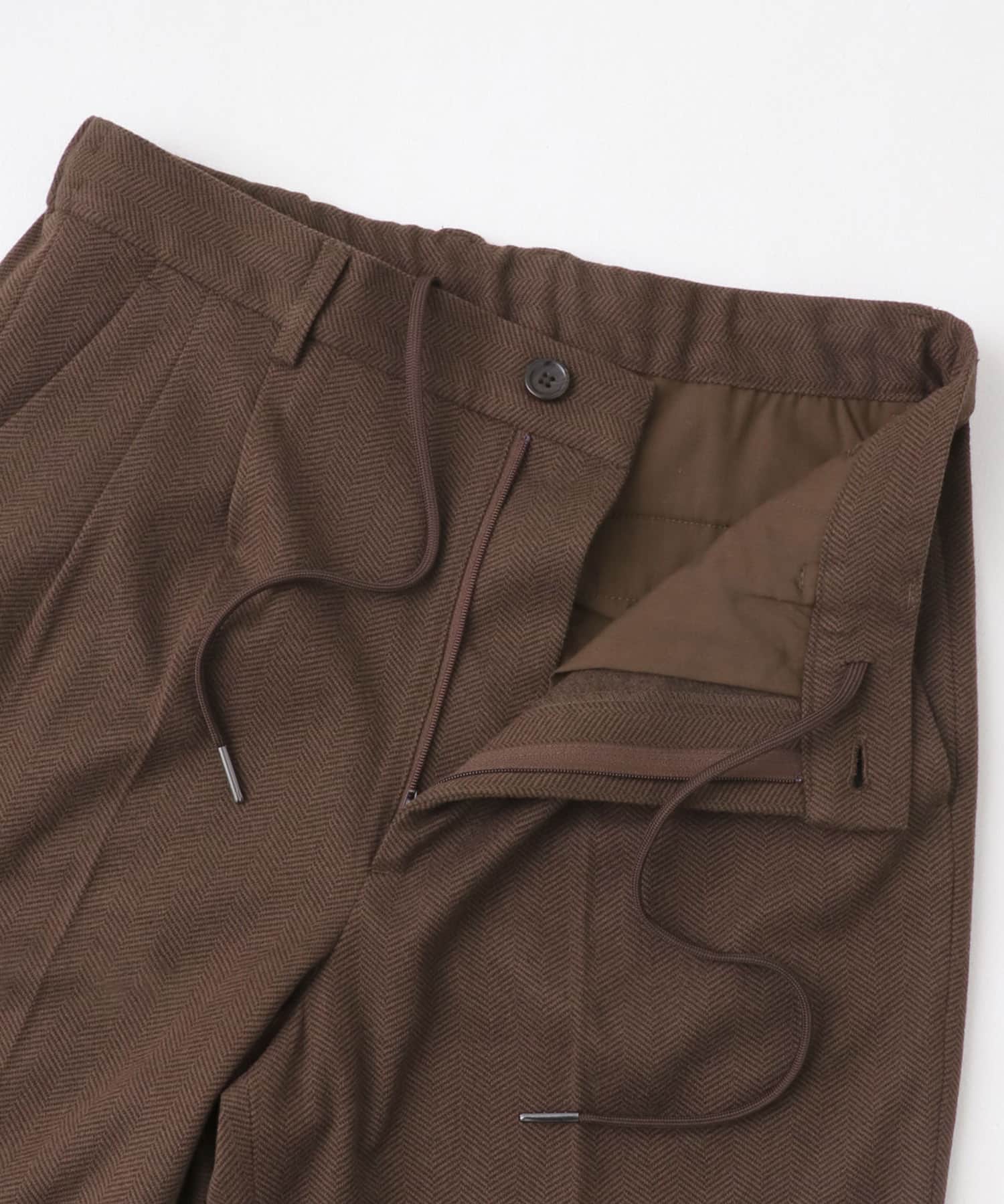 ヘリンボーンタックワイドパンツ BROWN M