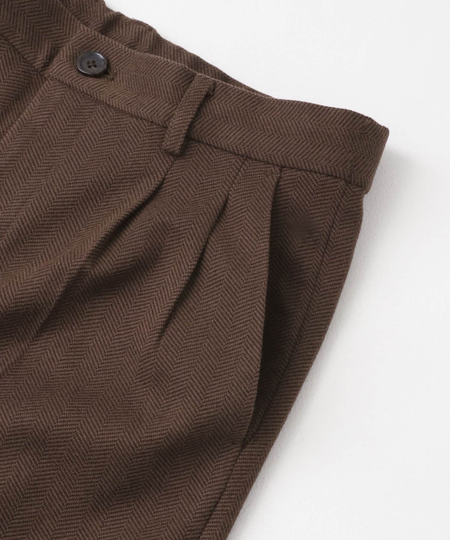 ヘリンボーンタックワイドパンツ BROWN M