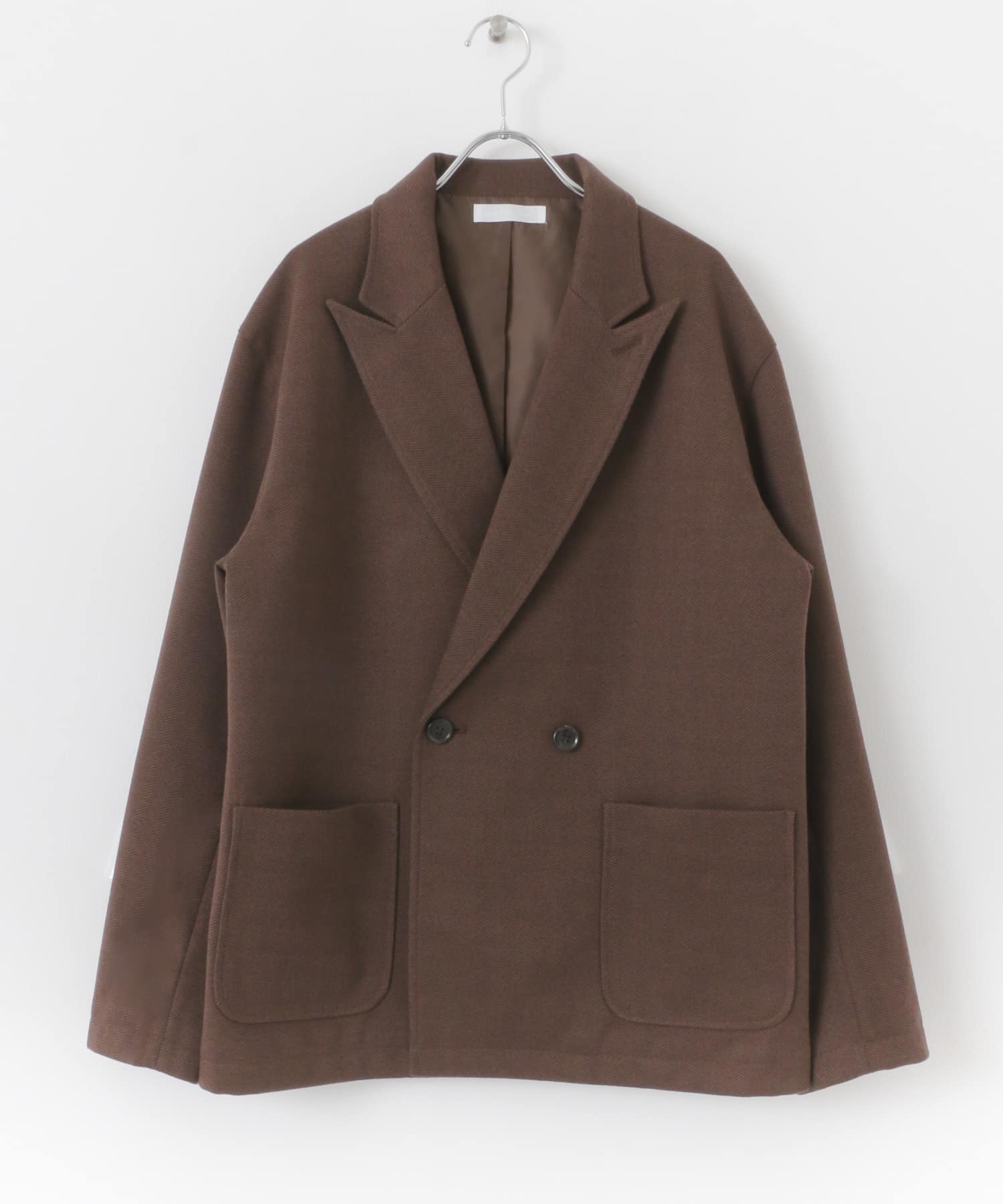 『UR TECH』ヘリンボーンダブルテーラードジャケット BROWN M