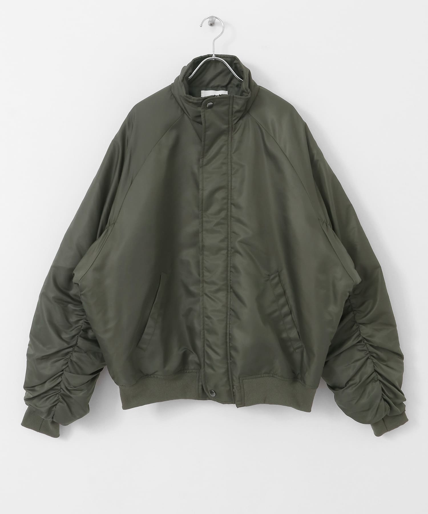 『ユニセックス』ナイロンギャザースタンドブルゾン OLIVE M