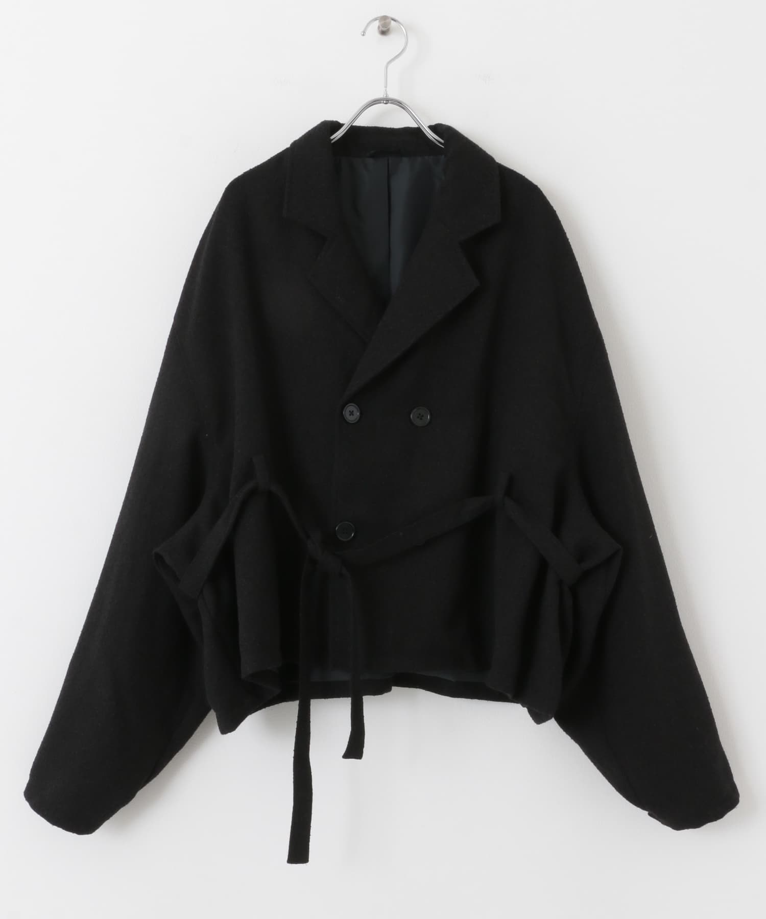 『わたべ×SOP』『セットアップ対応』ツイードダブルブレストショートジャケット BLACK M