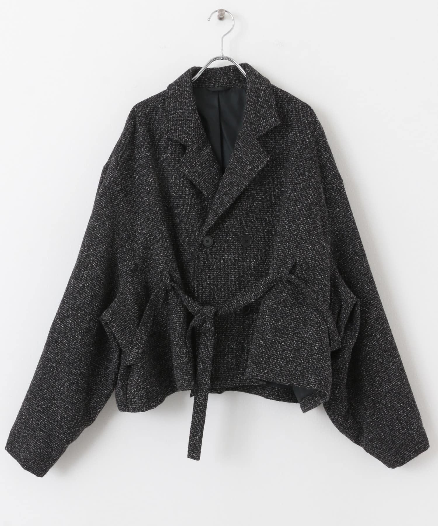 『わたべ×SOP』『セットアップ対応』ツイードダブルブレストショートジャケット BLK×WHT M