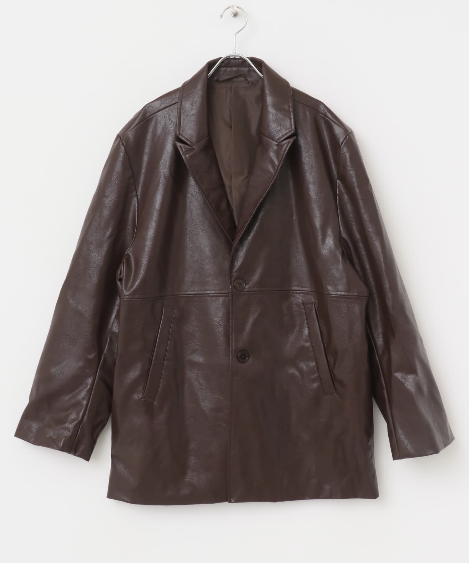 フェイクレザーミドルジャケット BROWN M