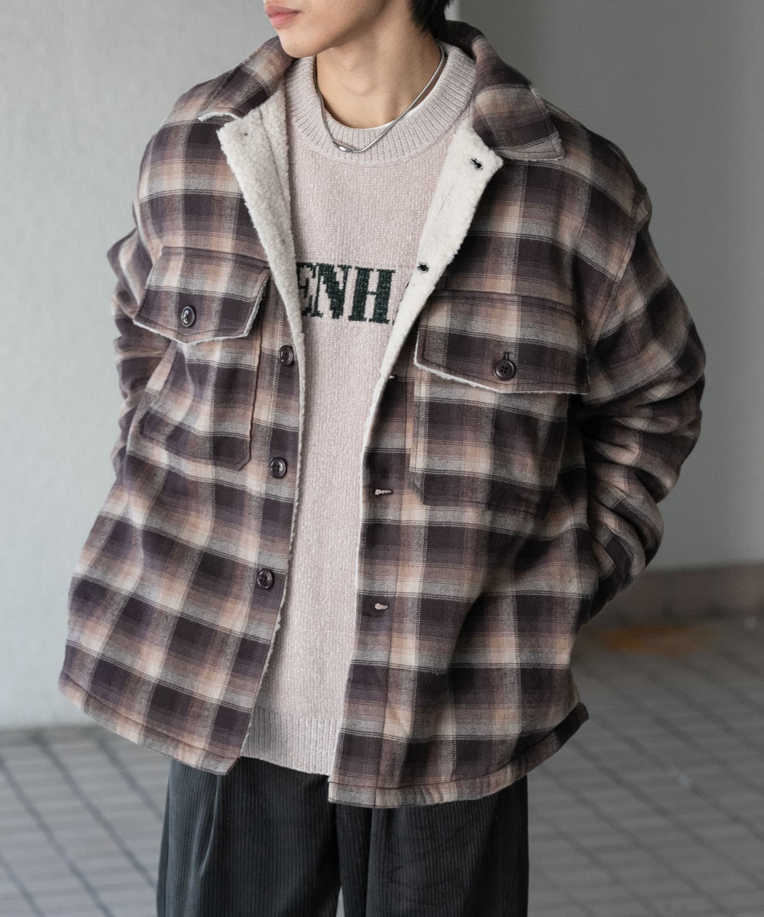 オンブレーチェックボアジャケット