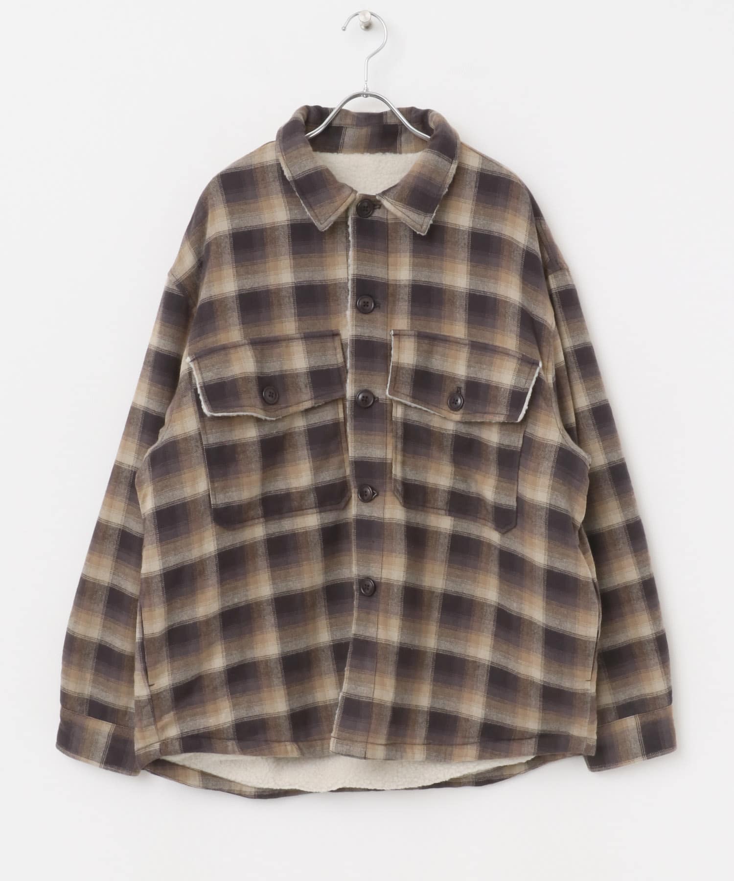 オンブレーチェックボアジャケット BROWN M
