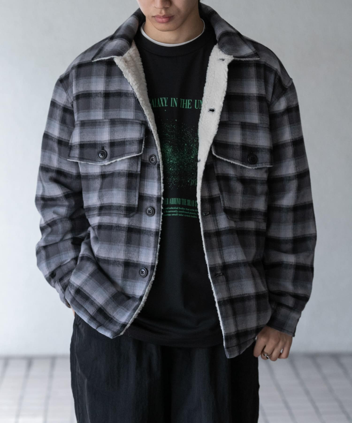 オンブレーチェックボアジャケット