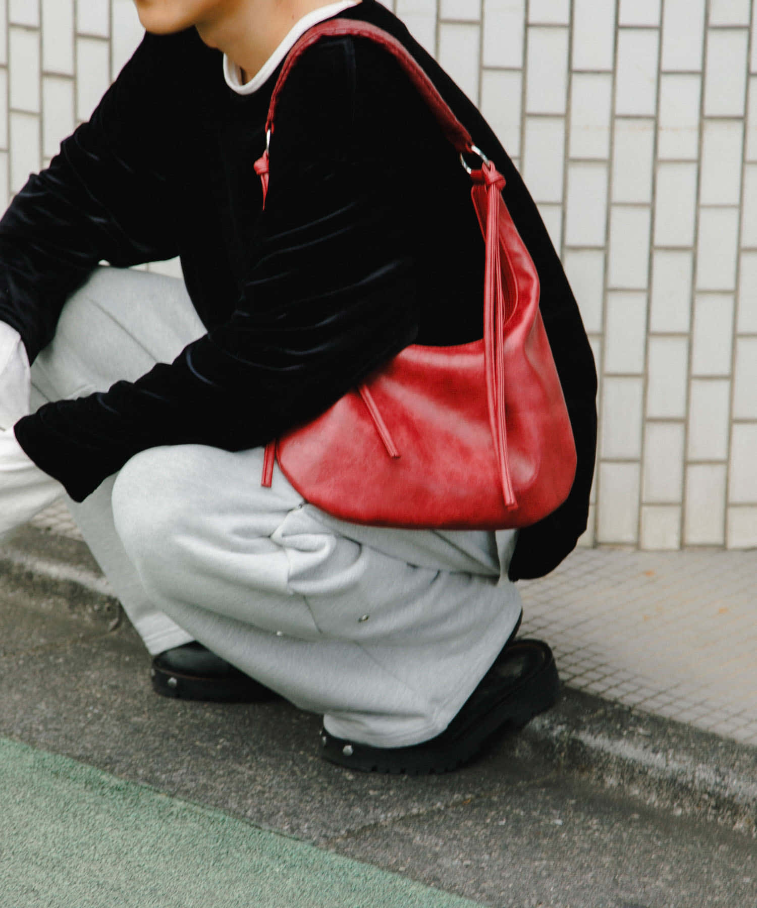 フェイクレザーヴィンテージハンドバッグ RED one