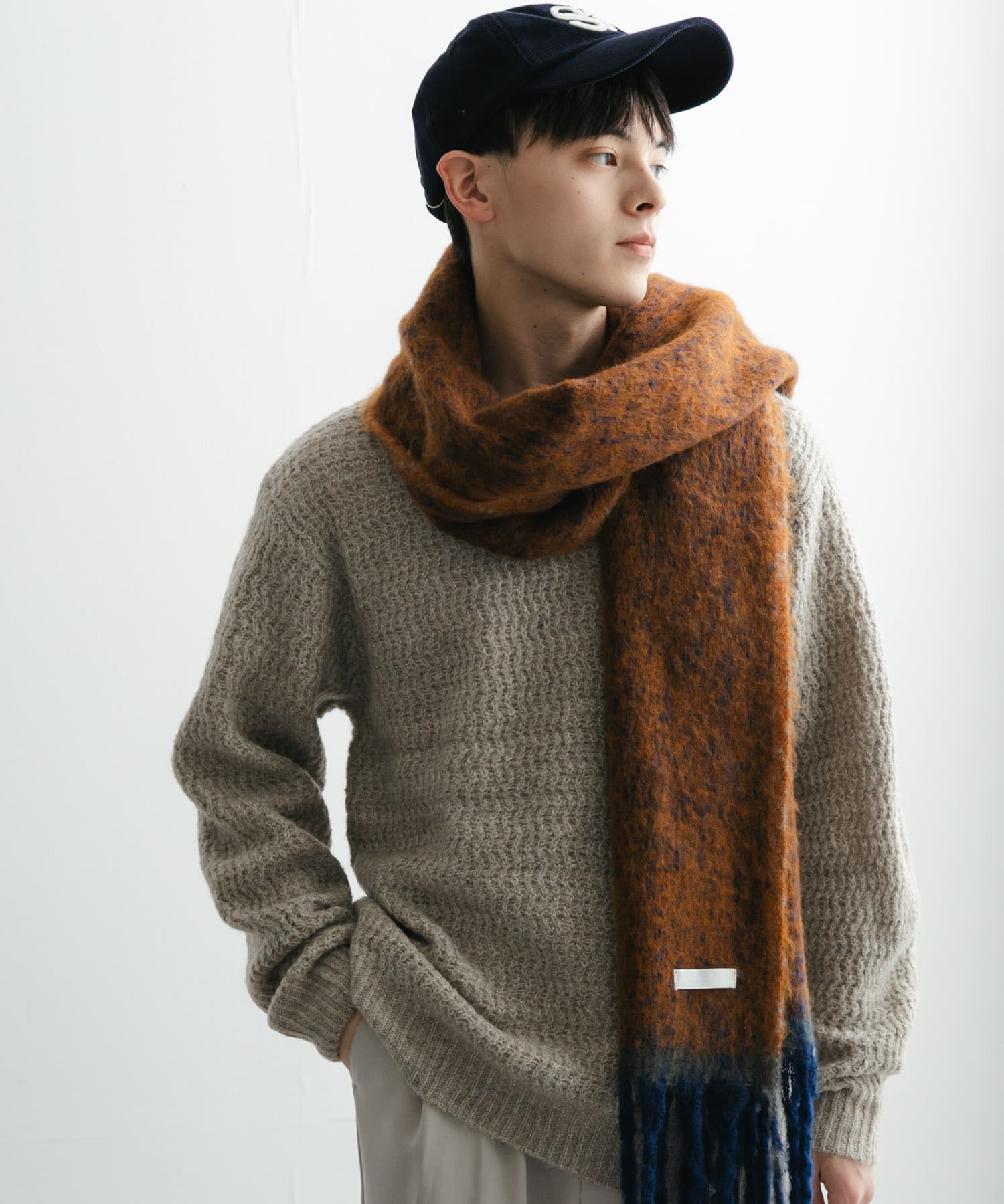 ミックスボリューム大判マフラー BROWN one