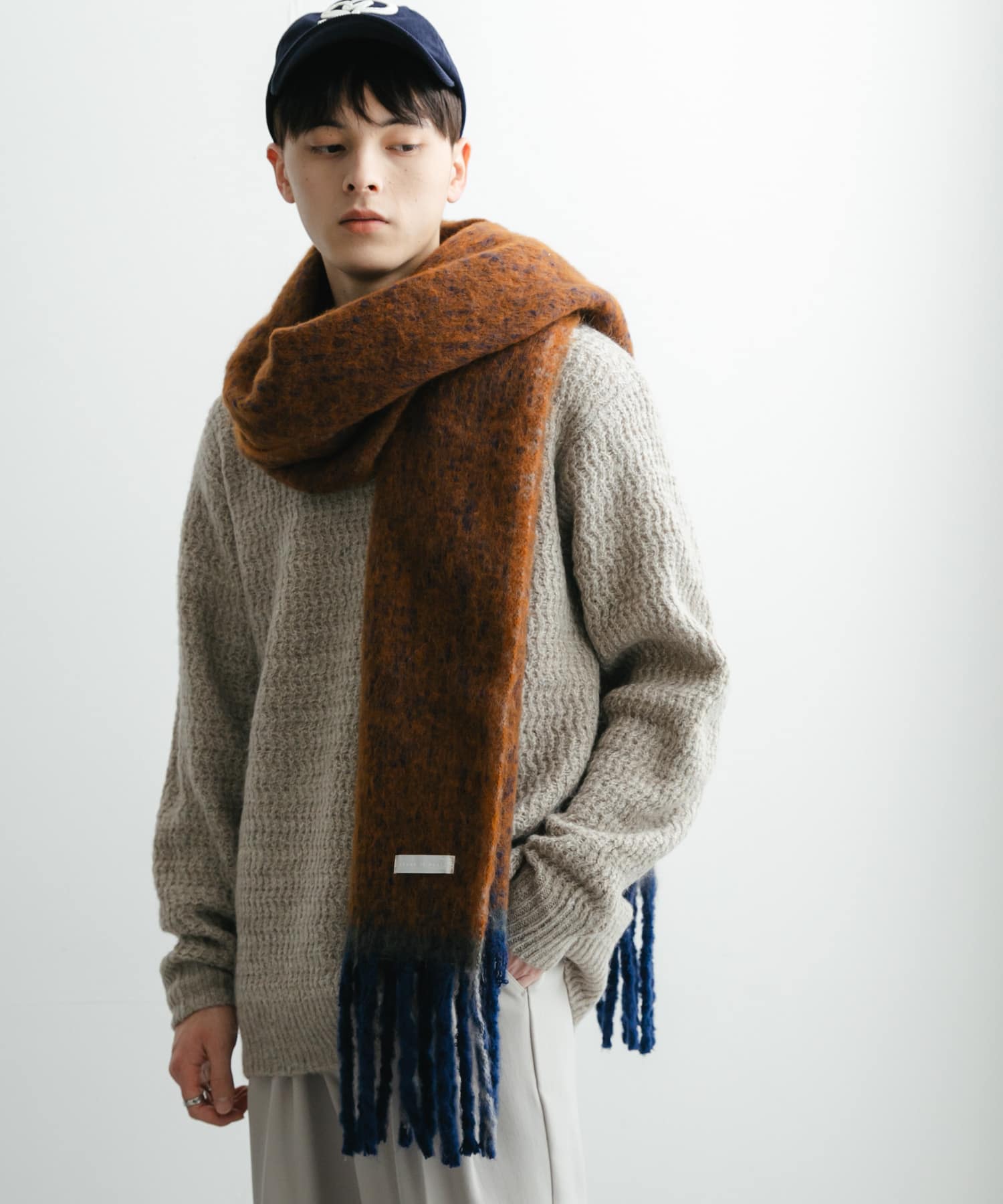 ミックスボリューム大判マフラー BROWN one