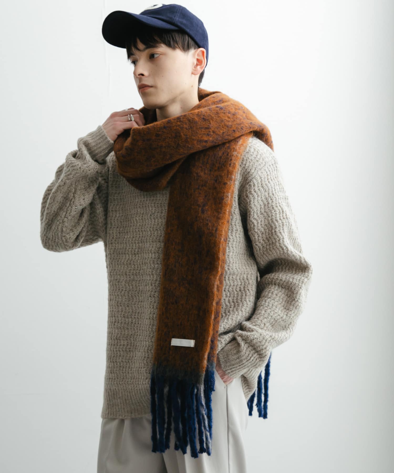 ミックスボリューム大判マフラー BROWN one