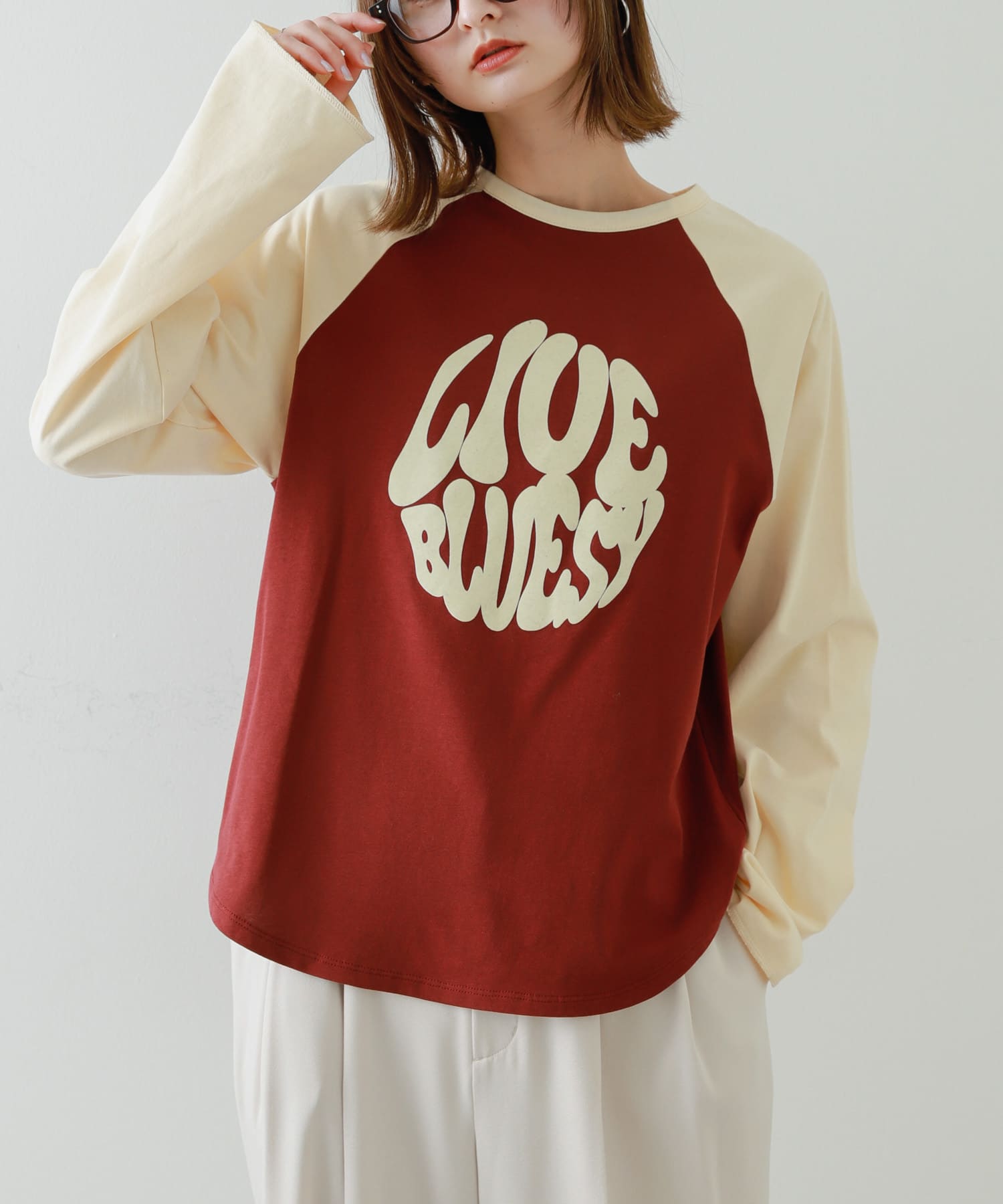 『別注』さらさ×SENSE OF PLACE　バイカラーラグランロングTシャツ