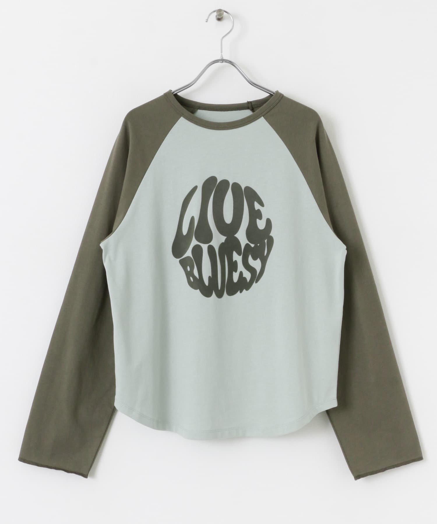 『別注』さらさ×SENSE OF PLACE　バイカラーラグランロングTシャツ MNT×KHK one