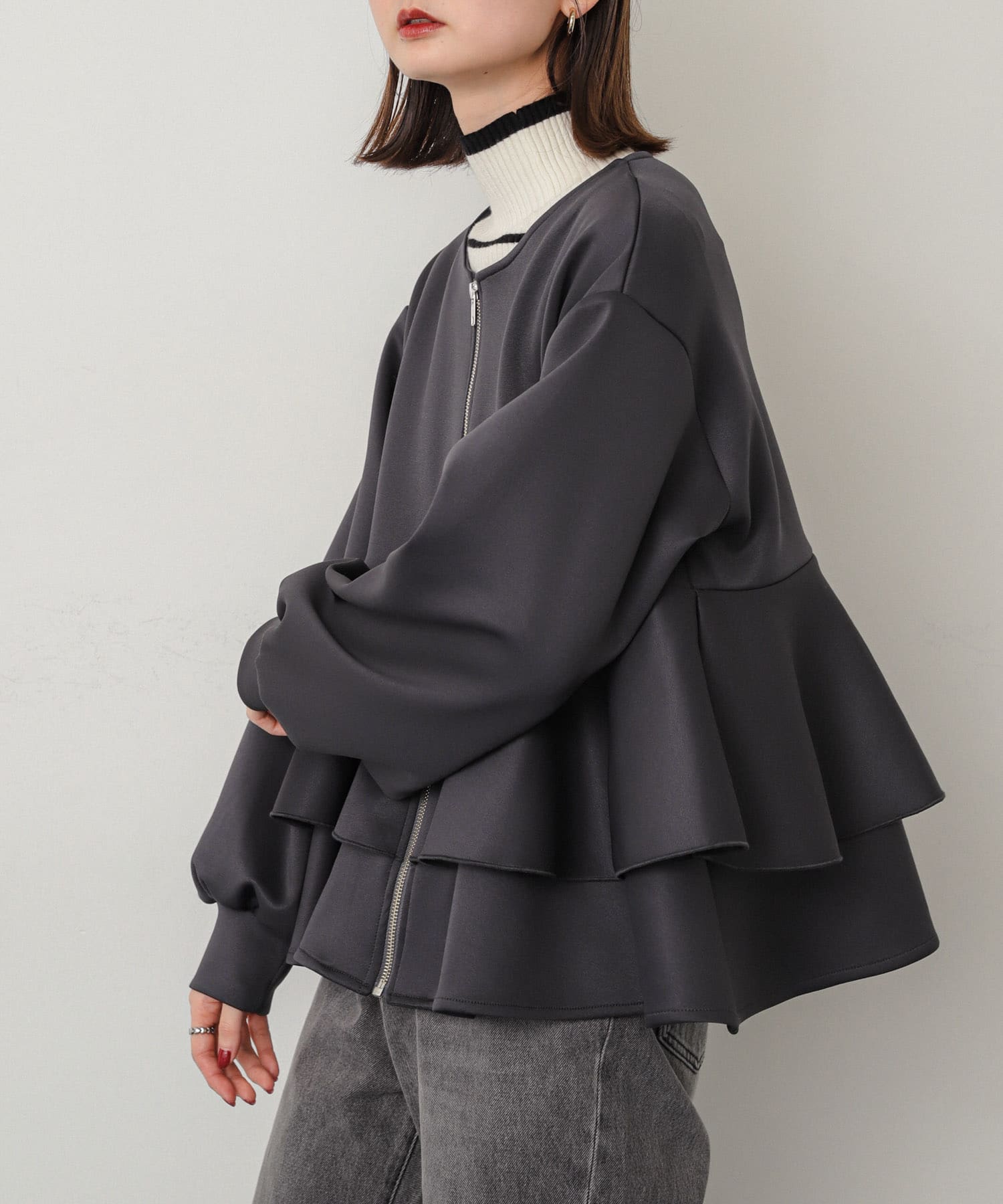 UNITED ARROWS フリル付きペプラムカーディガン ADAM ET ROPE' カーディガン ミックスボタンペプラム