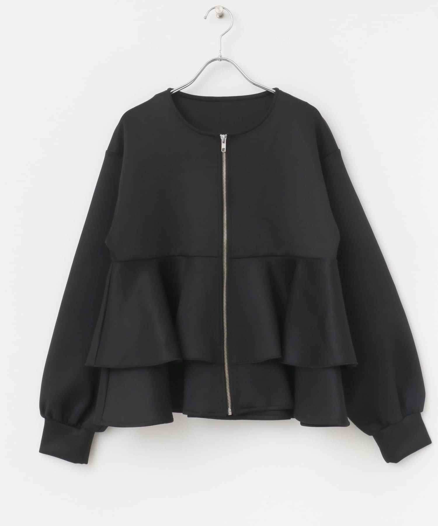フリルペプラムジップカーディガン BLACK one