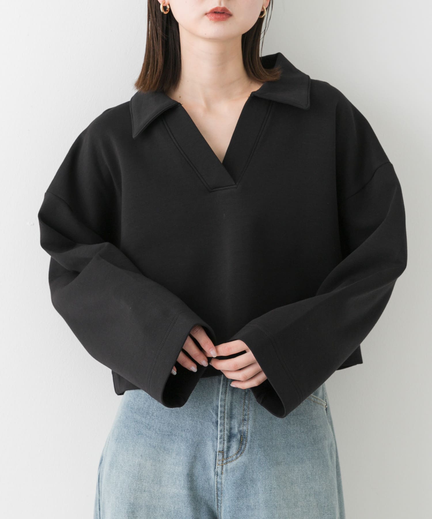 ワイドスリーブエリツキクロップドトップ