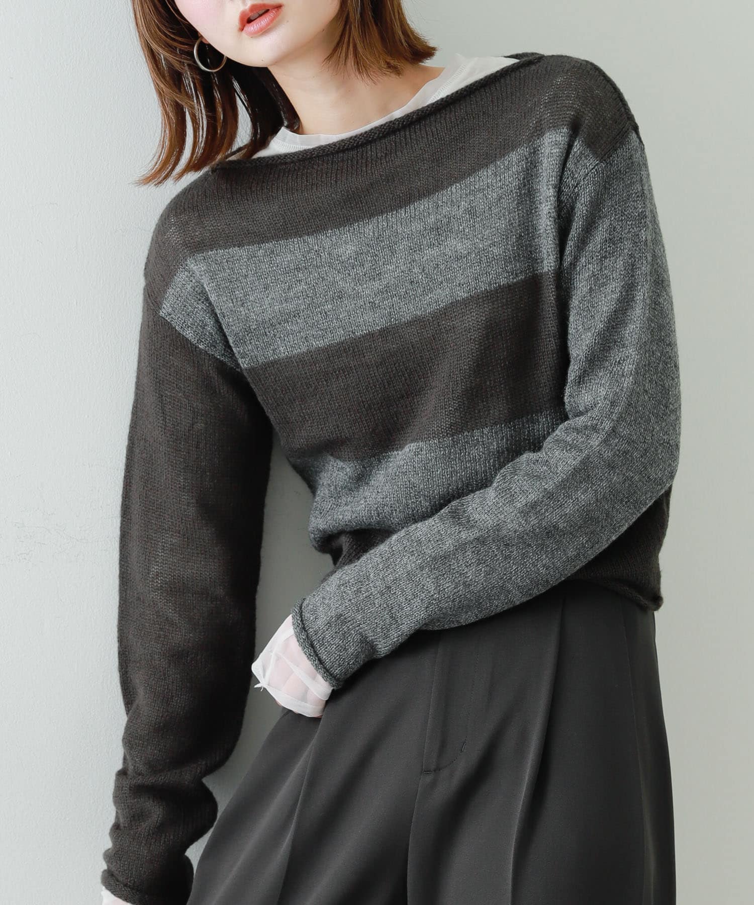 『別注』さらさ×SENSE OF PLACE　モヘアライクワイドボーダーセーター