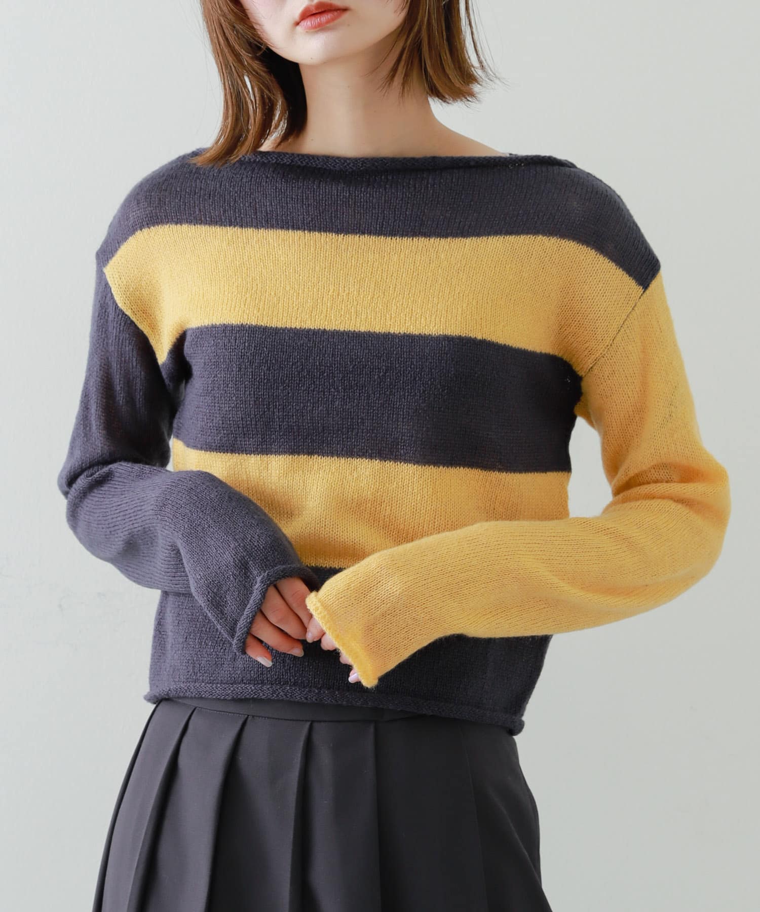 『別注』さらさ×SENSE OF PLACE　モヘアライクワイドボーダーセーター