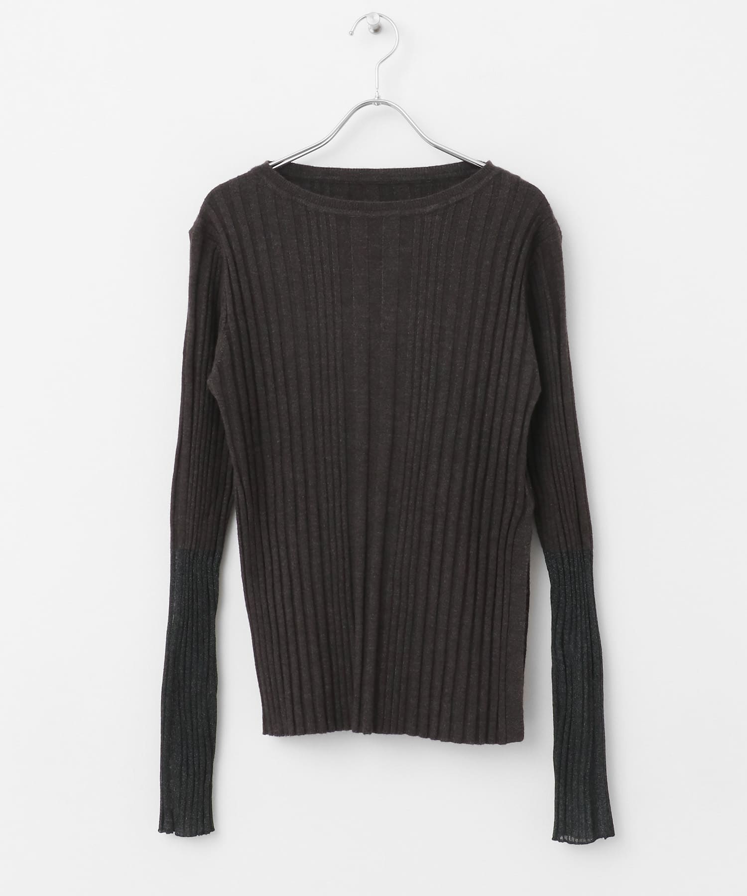 ボートネックシアースリーブリブセーター CHARCOAL one