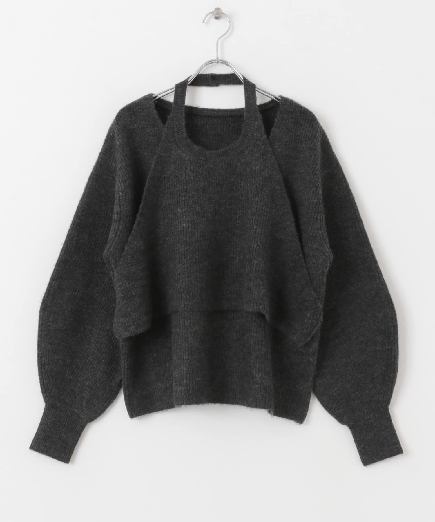 ホルターネックアンサンブルセーター CHARCOAL one