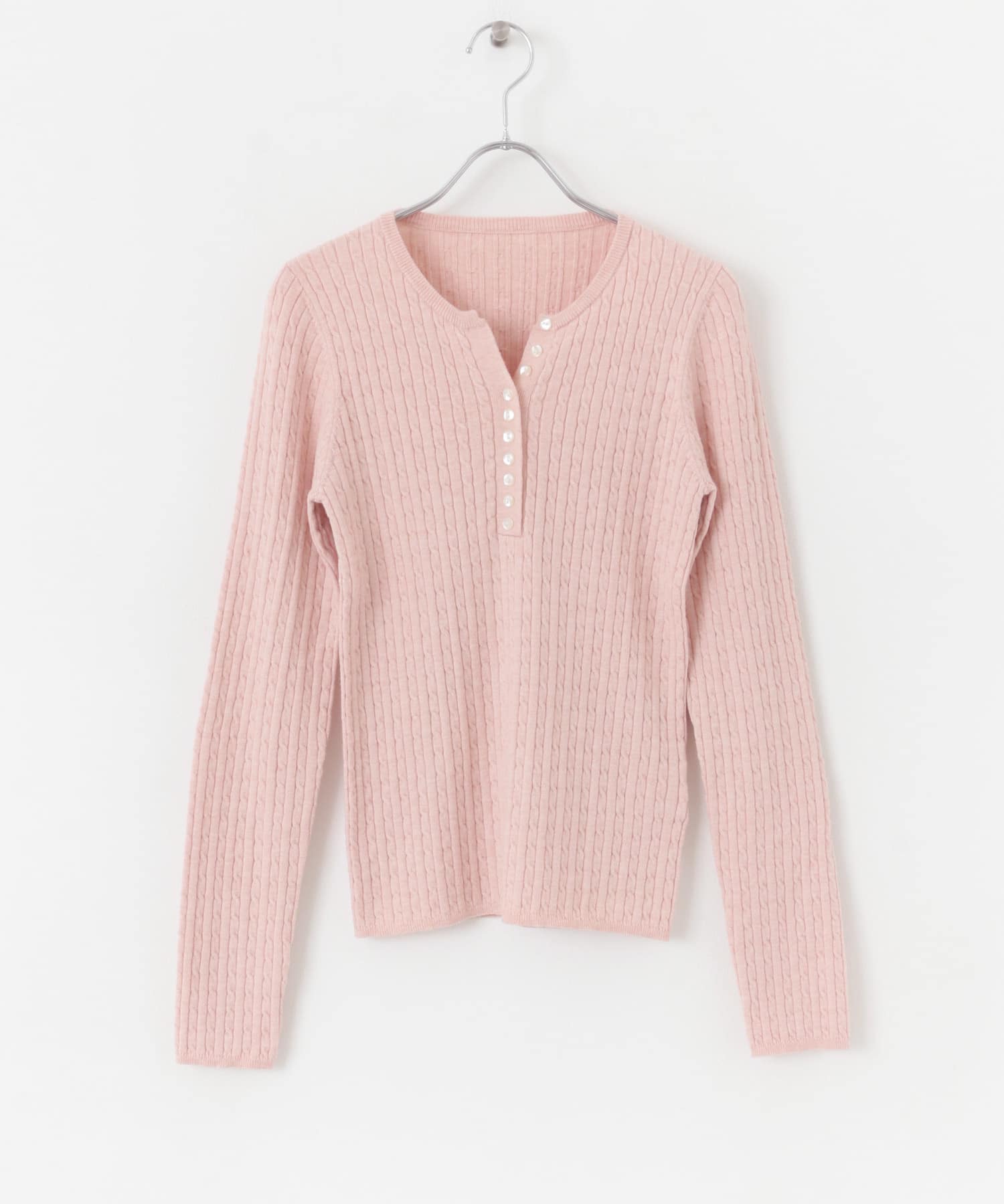 『WEB/一部店舗限定カラー』ヘンリーネックミニケーブルセーター PINK one
