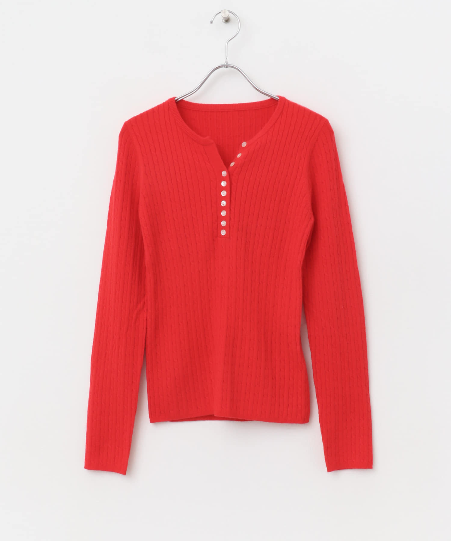 『WEB/一部店舗限定カラー』ヘンリーネックミニケーブルセーター RED one