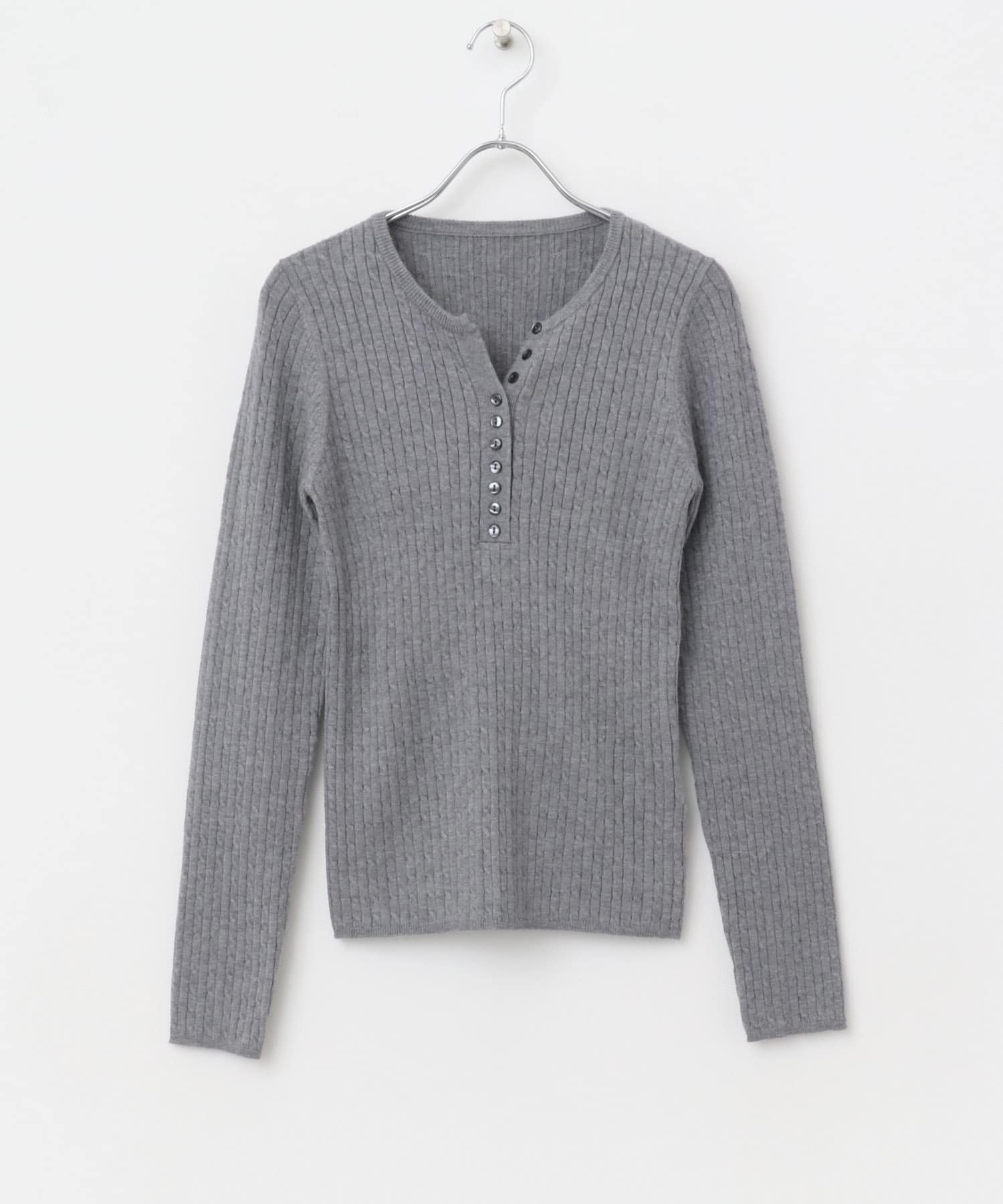 『WEB/一部店舗限定カラー』ヘンリーネックミニケーブルセーター GRAY one