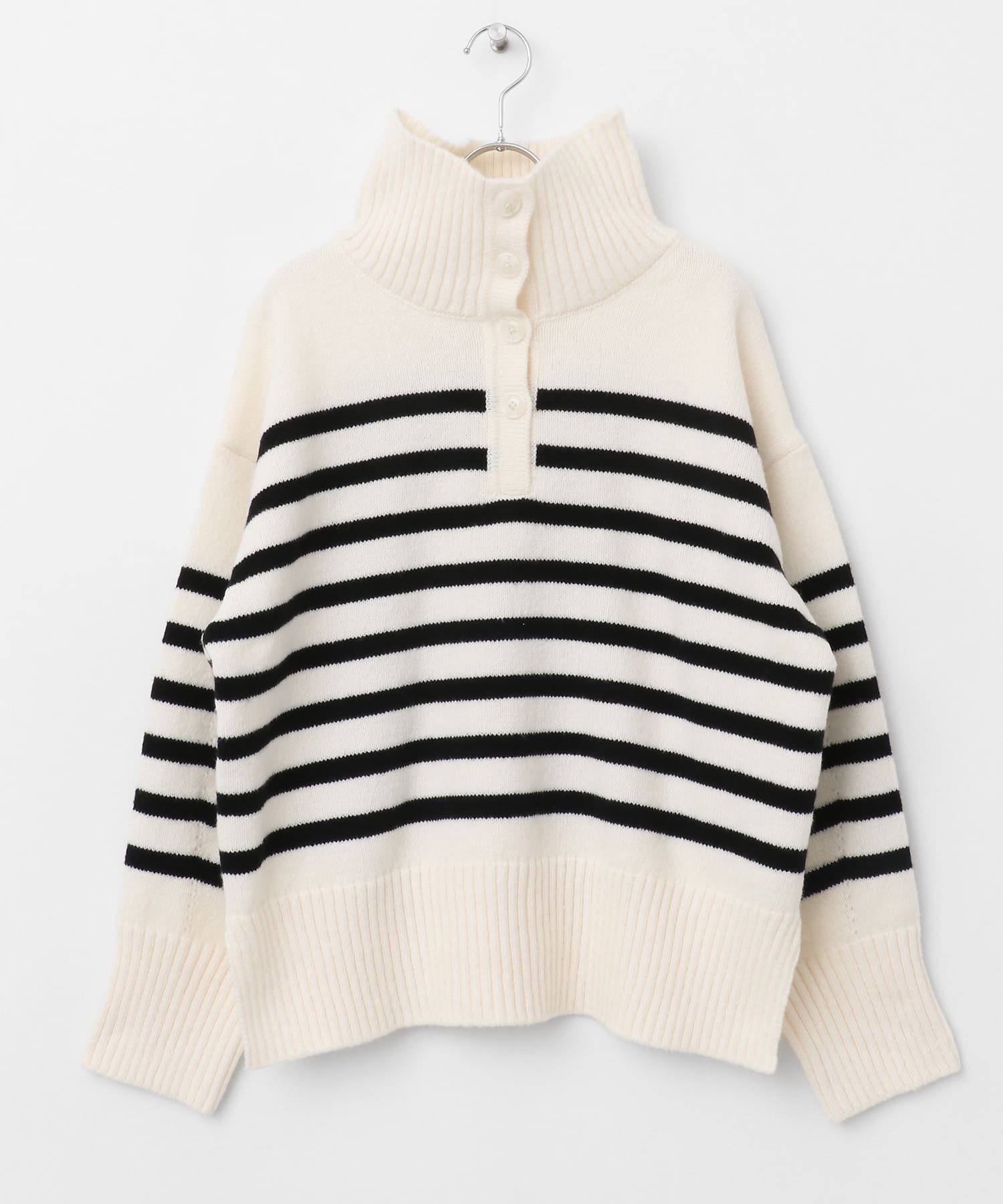 『WEB/一部店舗限定カラー』2WAYタートルネックルーズセーター WHT×BLK one