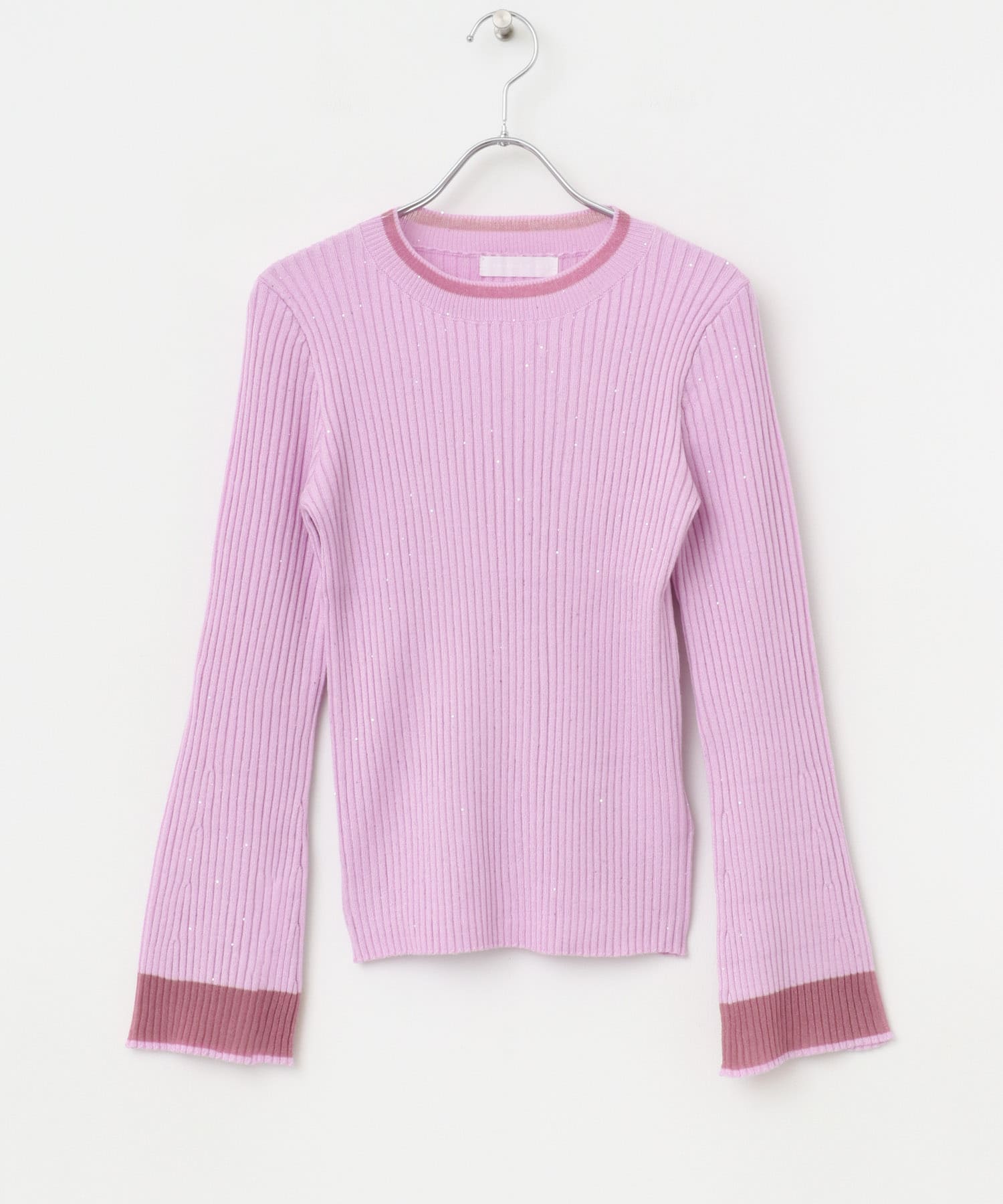 『洗濯可』スパンコールバイカラーコンパクトセーター L.PINK one