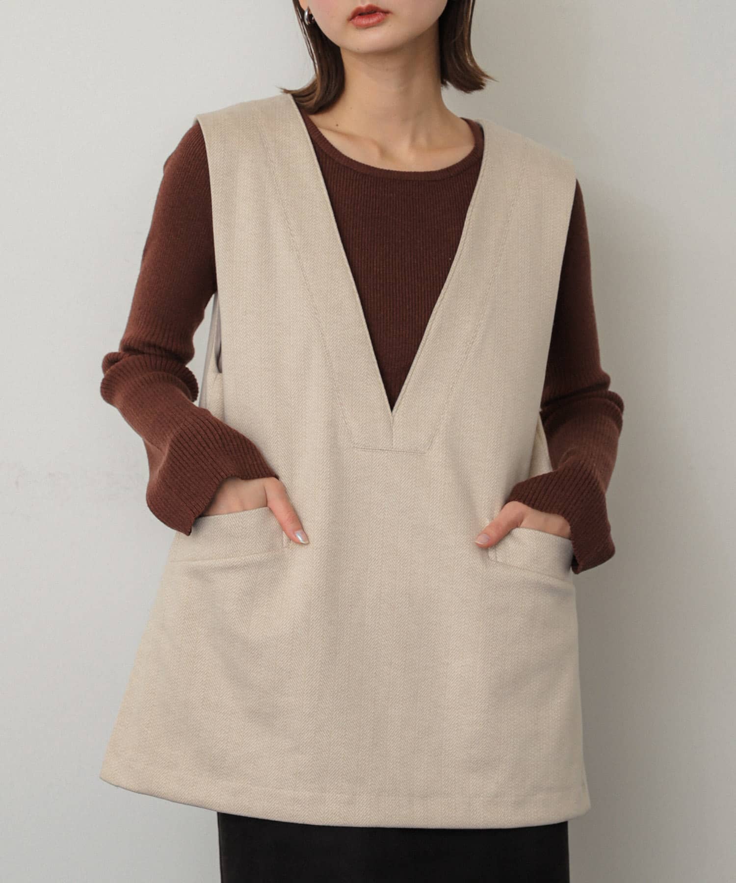 ジャージーメルトンVネックジレ