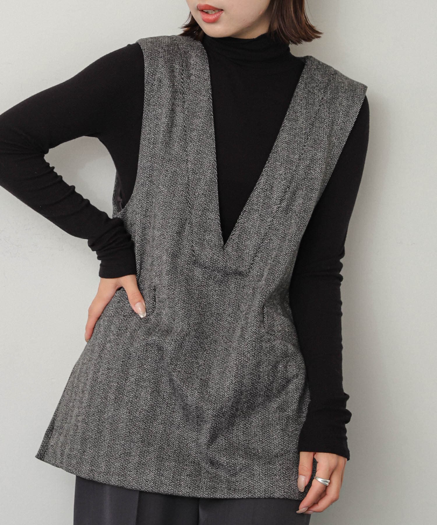 ジャージーメルトンVネックジレ