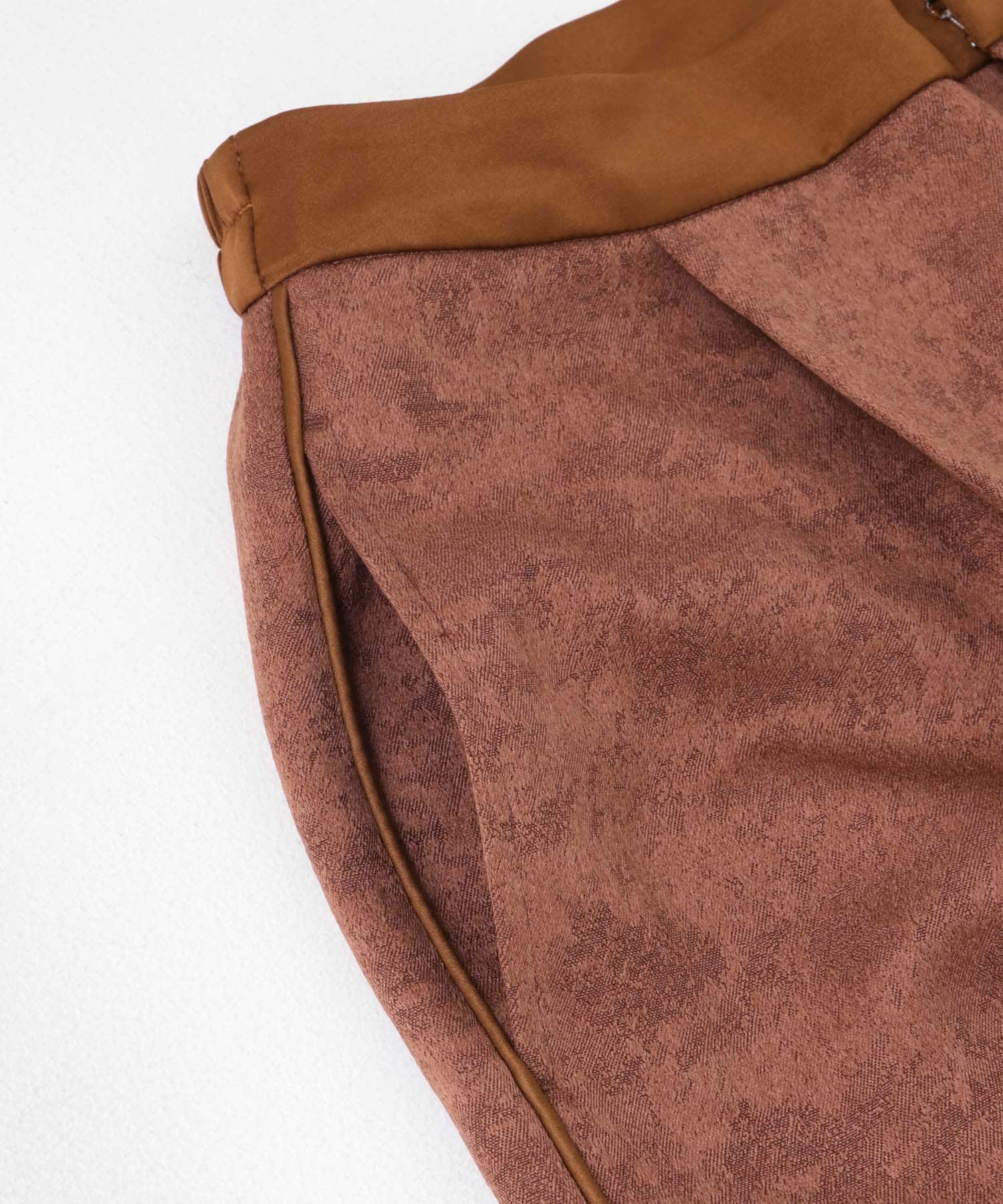 サテンパイピングジャガードパンツ BROWN S