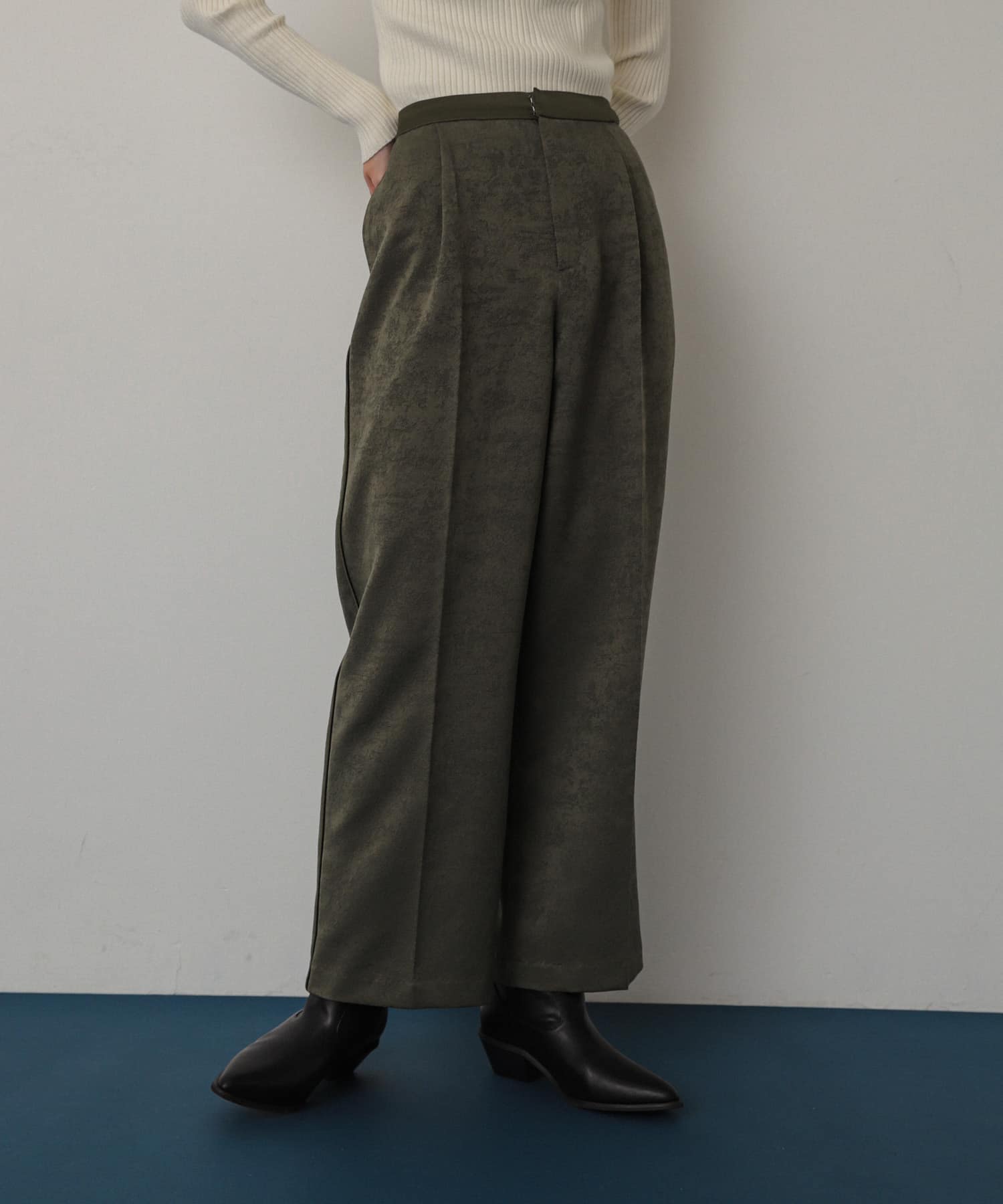 サテンパイピングジャガードパンツ KHAKI S