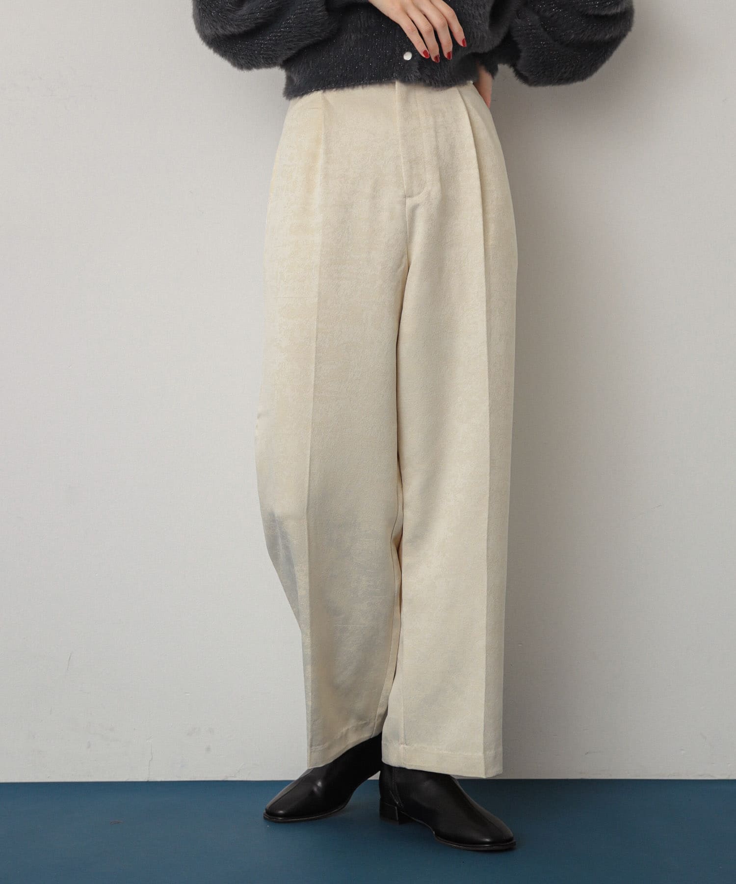 サテンパイピングジャガードパンツ IVORY S