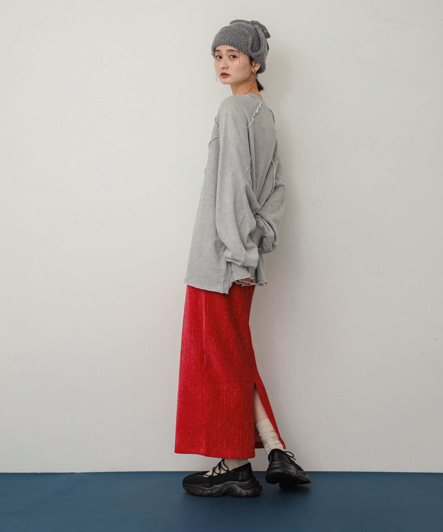 ラメカットコールナロースカート RED Short