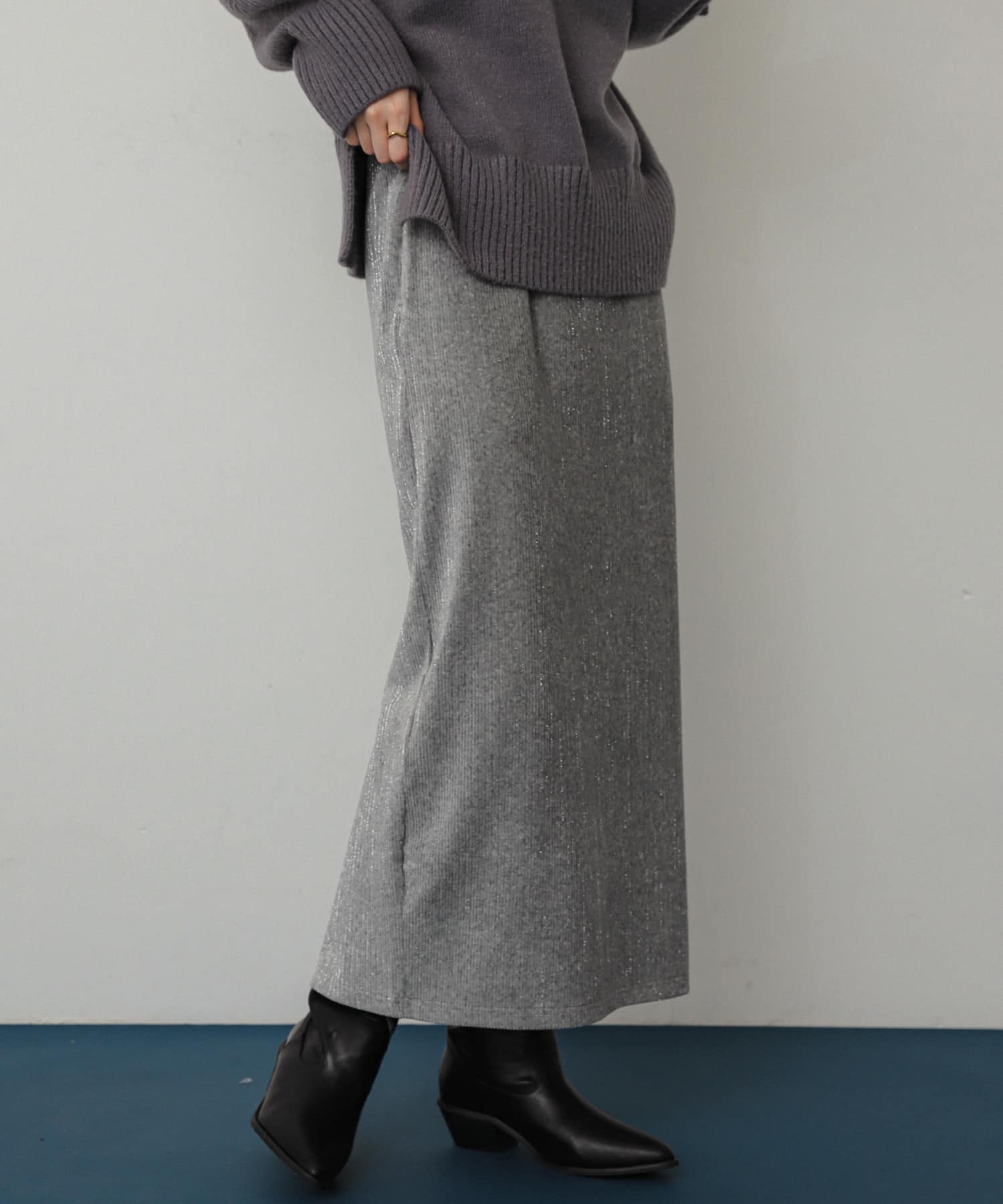 MARK&LONA ニットプリーツスカート サイズ40 グレー 新品 ラメカットコールナロースカート(Short GRAY): スカート｜URBAN