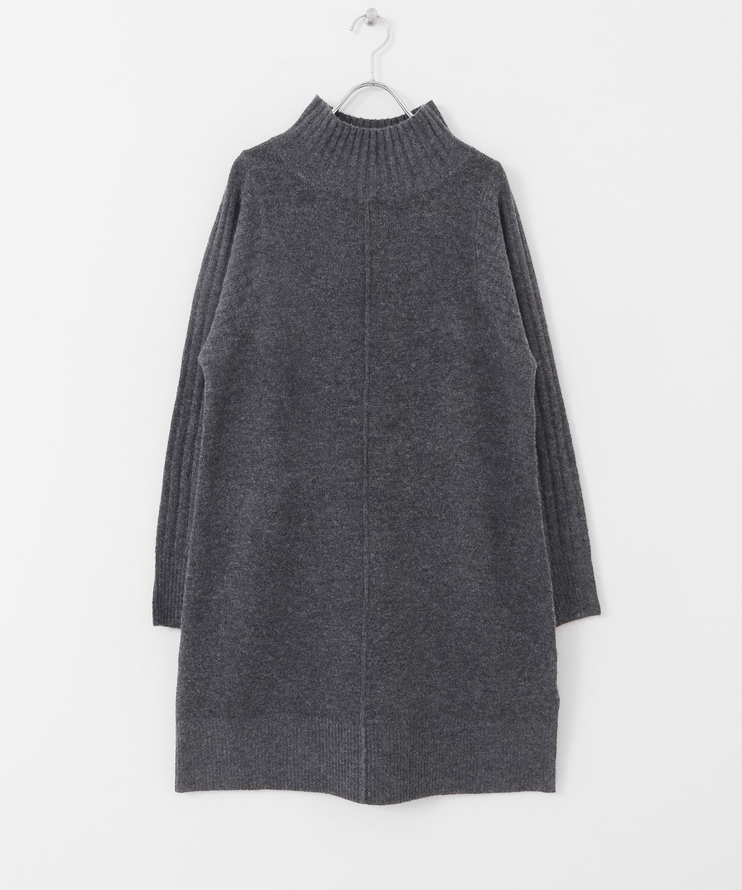 ハイネックセンターシームニットワンピース CHARCOAL Short