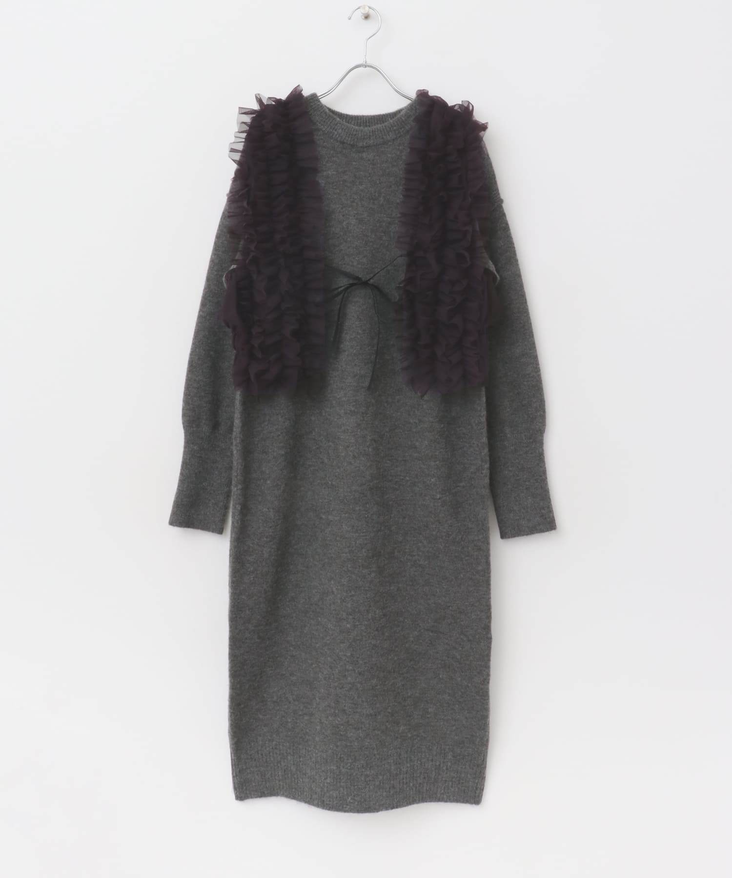 チュールベストレイヤードニットワンピース CHARCOAL one