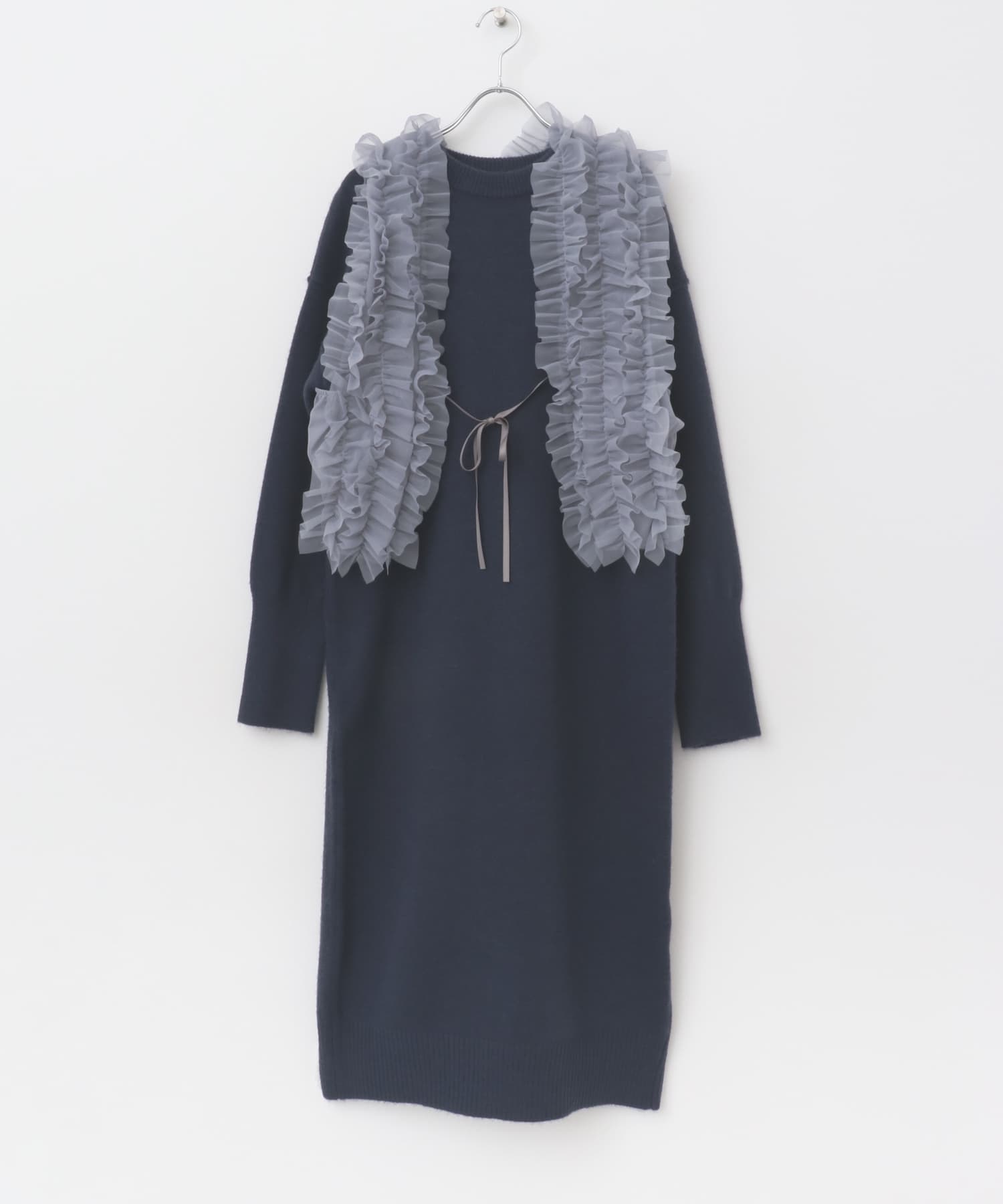 チュールベストレイヤードニットワンピース NAVY one